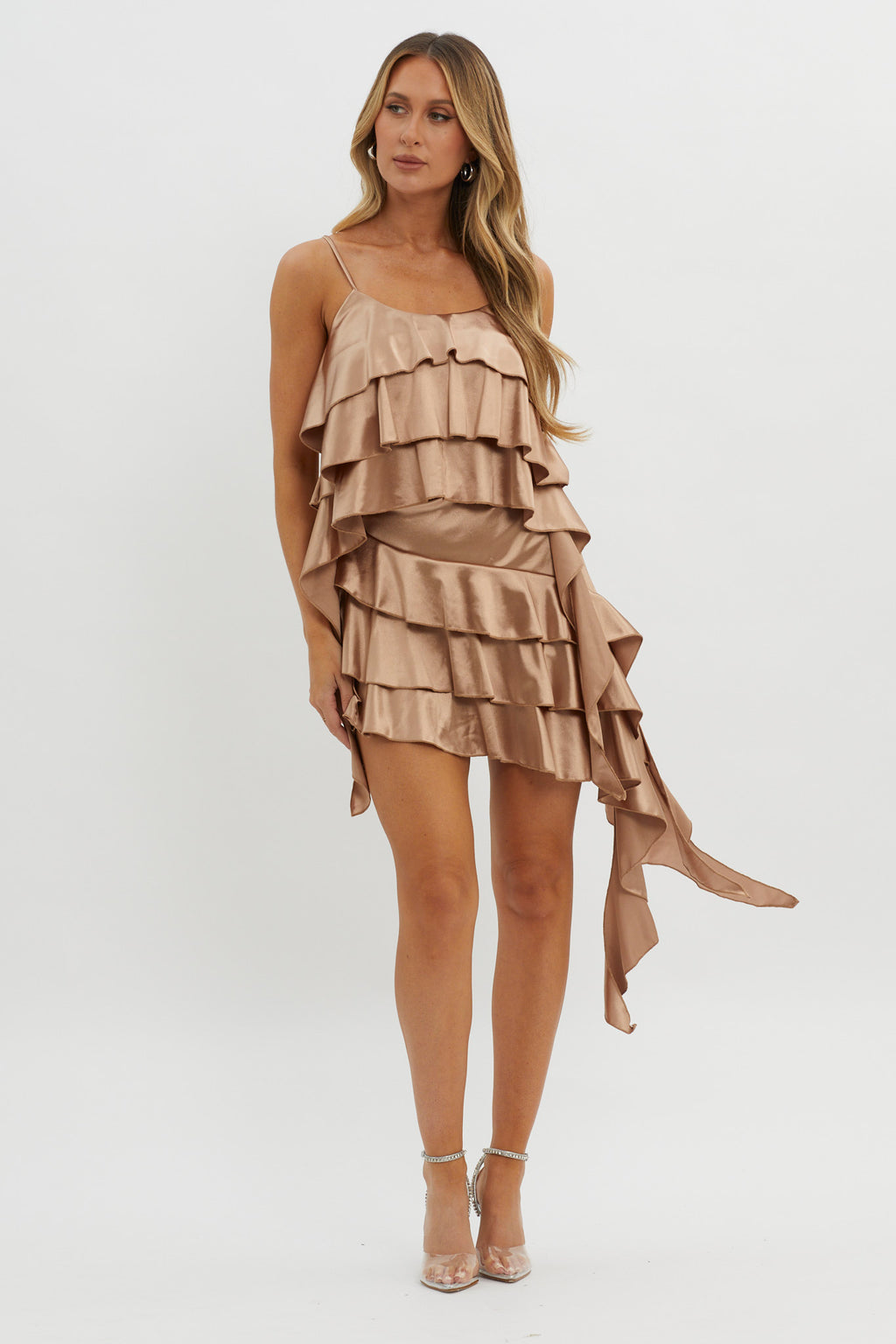 Class Act Layered Ruffle Mini Skirt Taupe by Selfie Leslie Australia