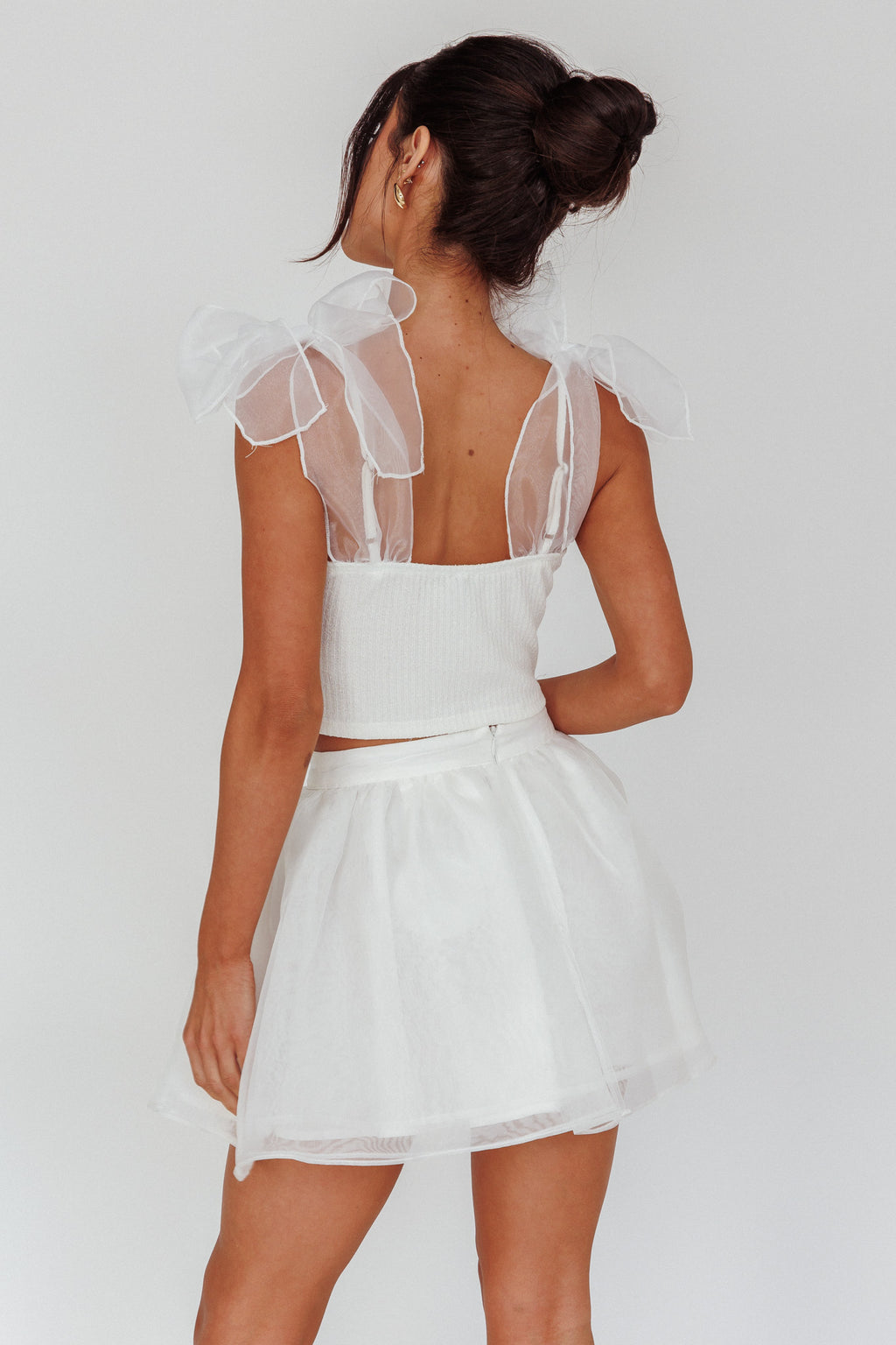 High Class Bow Shoulder Crop Top White by Selfie Leslie Australia