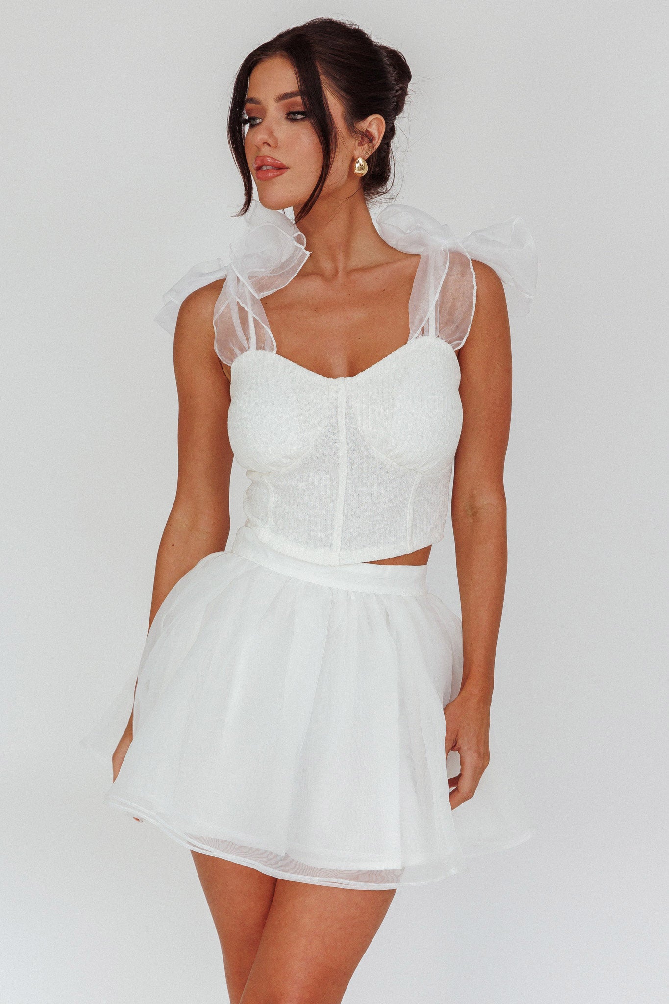 High Class Bow Shoulder Crop Top White by Selfie Leslie Australia