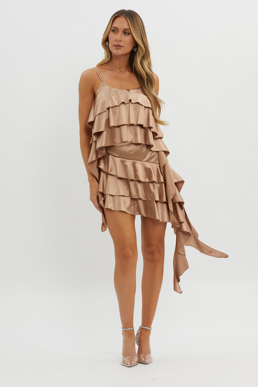 Class Act Layered Ruffle Cami Top Taupe by Selfie Leslie Australia
