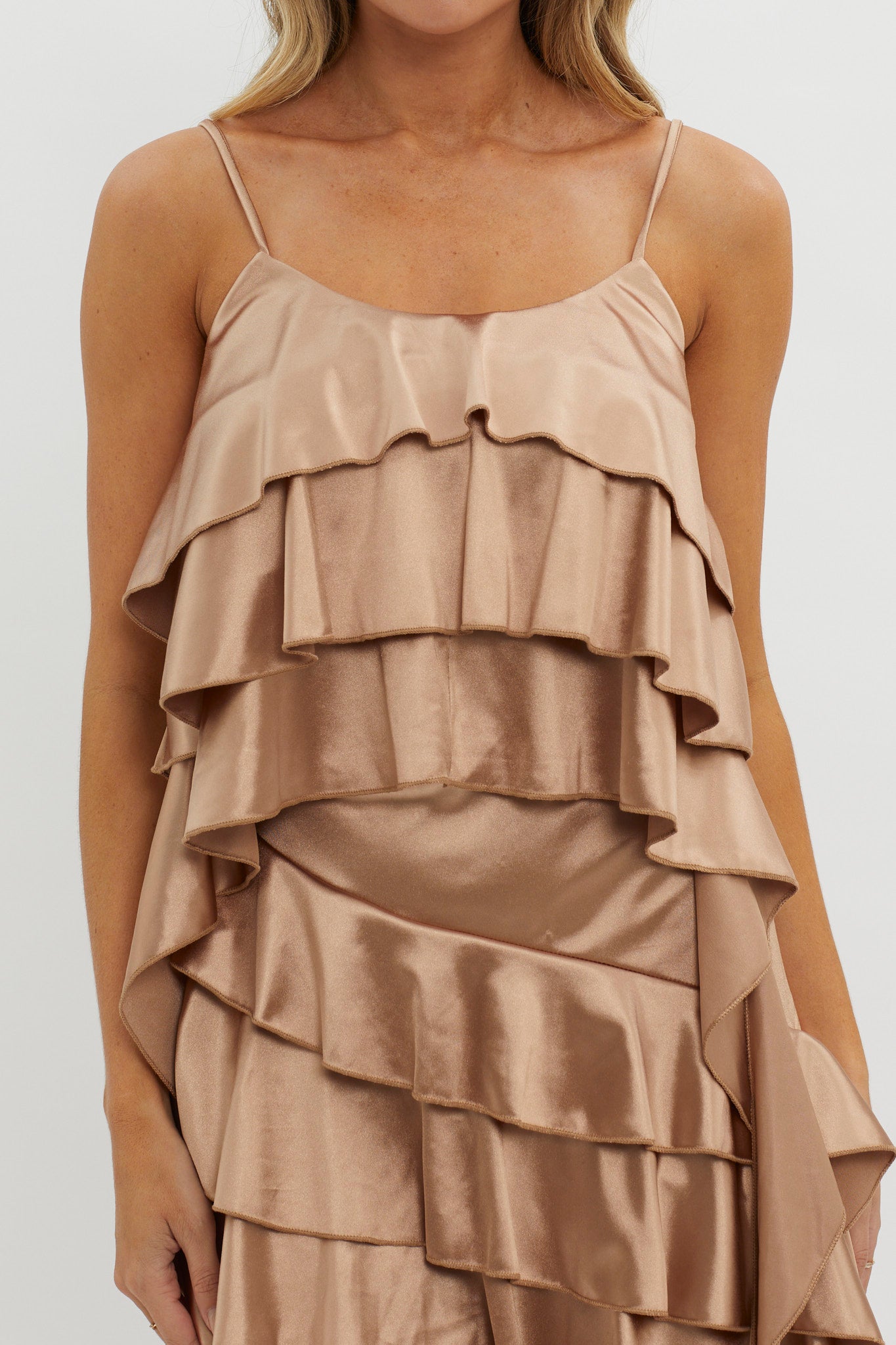 Class Act Layered Ruffle Cami Top Taupe by Selfie Leslie Australia