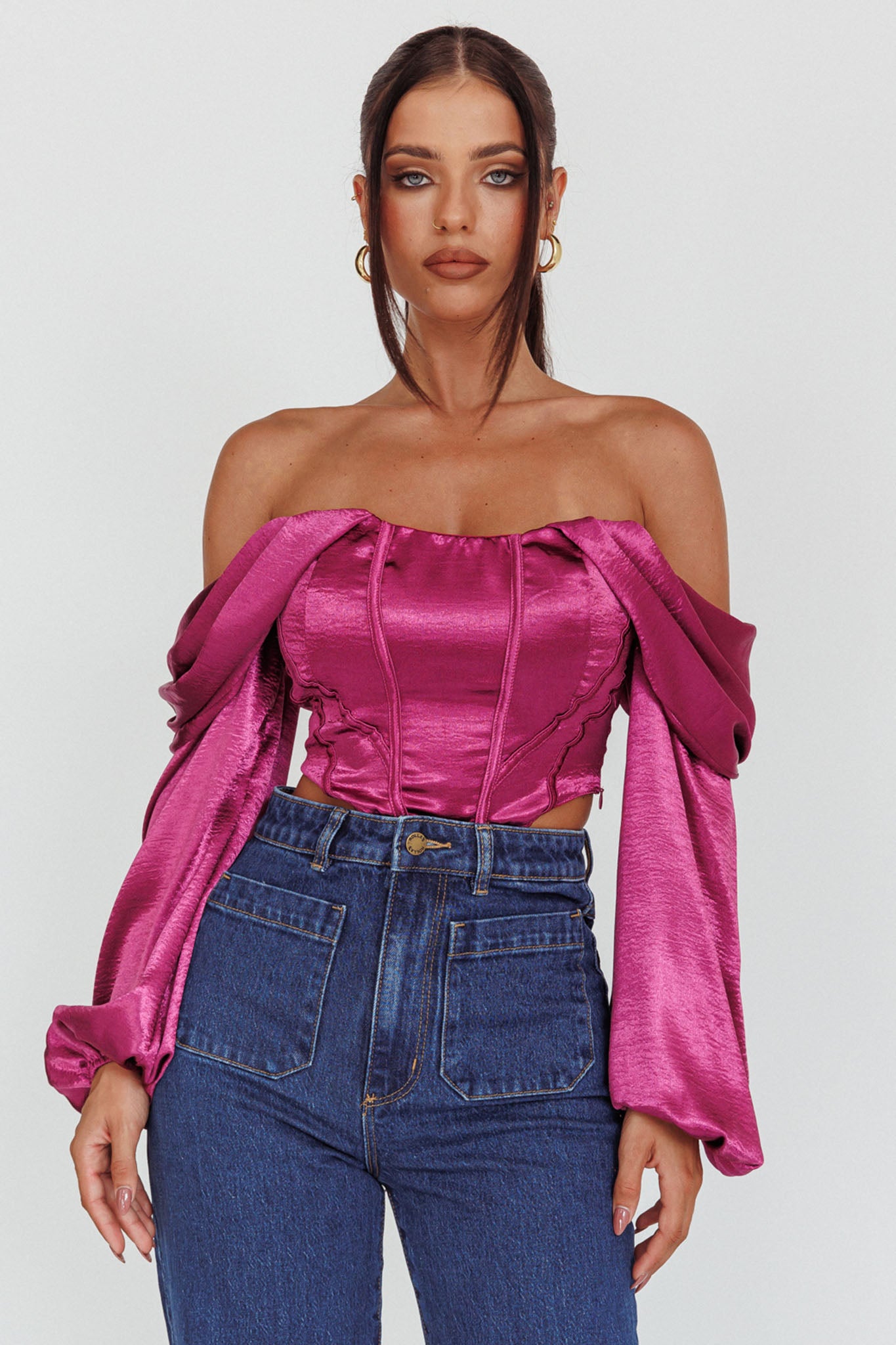 Elouise Off-Shoulder Long Sleeve Top Berry by Selfie Leslie Australia