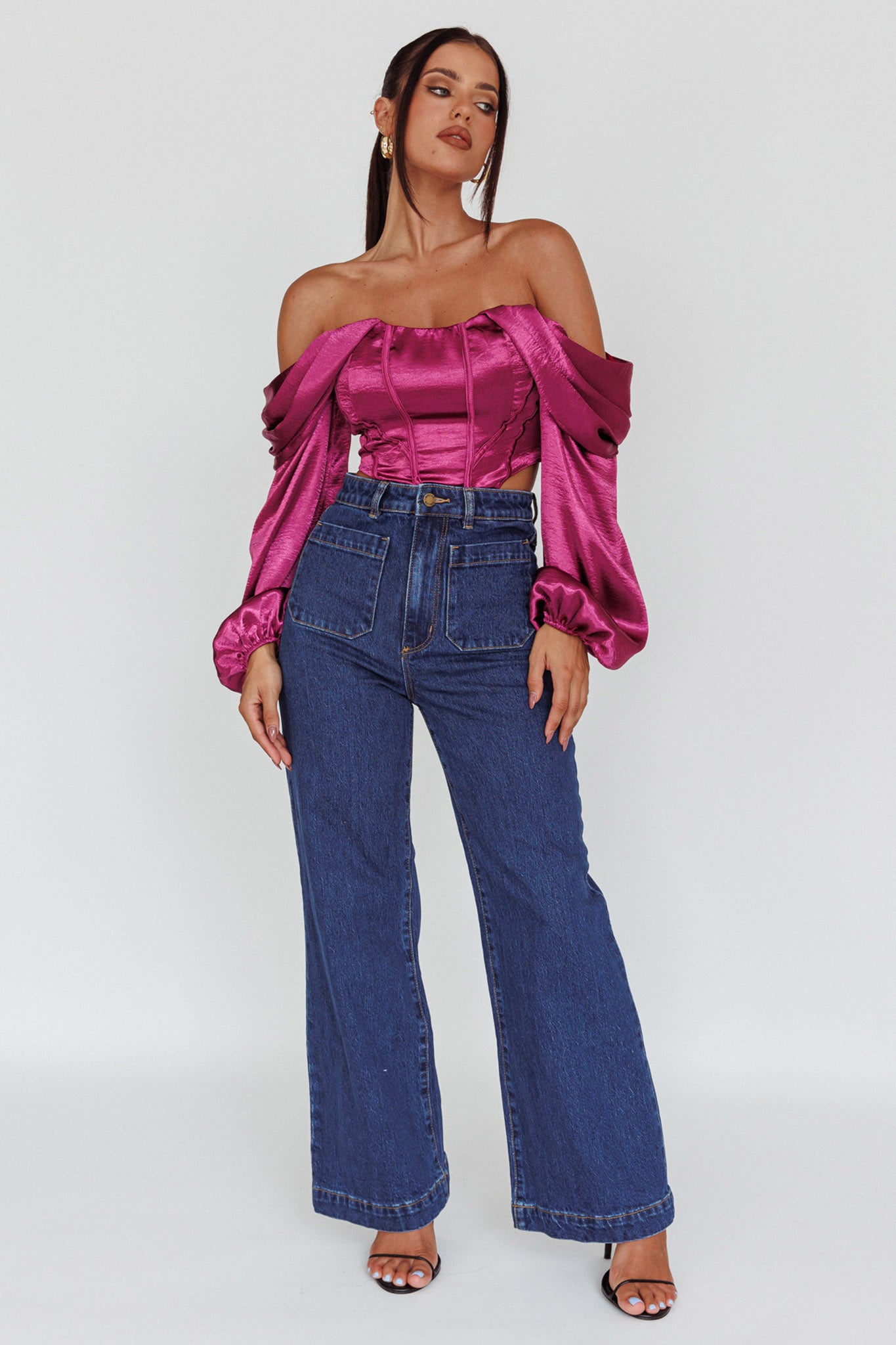 Elouise Off-Shoulder Long Sleeve Top Berry by Selfie Leslie Australia