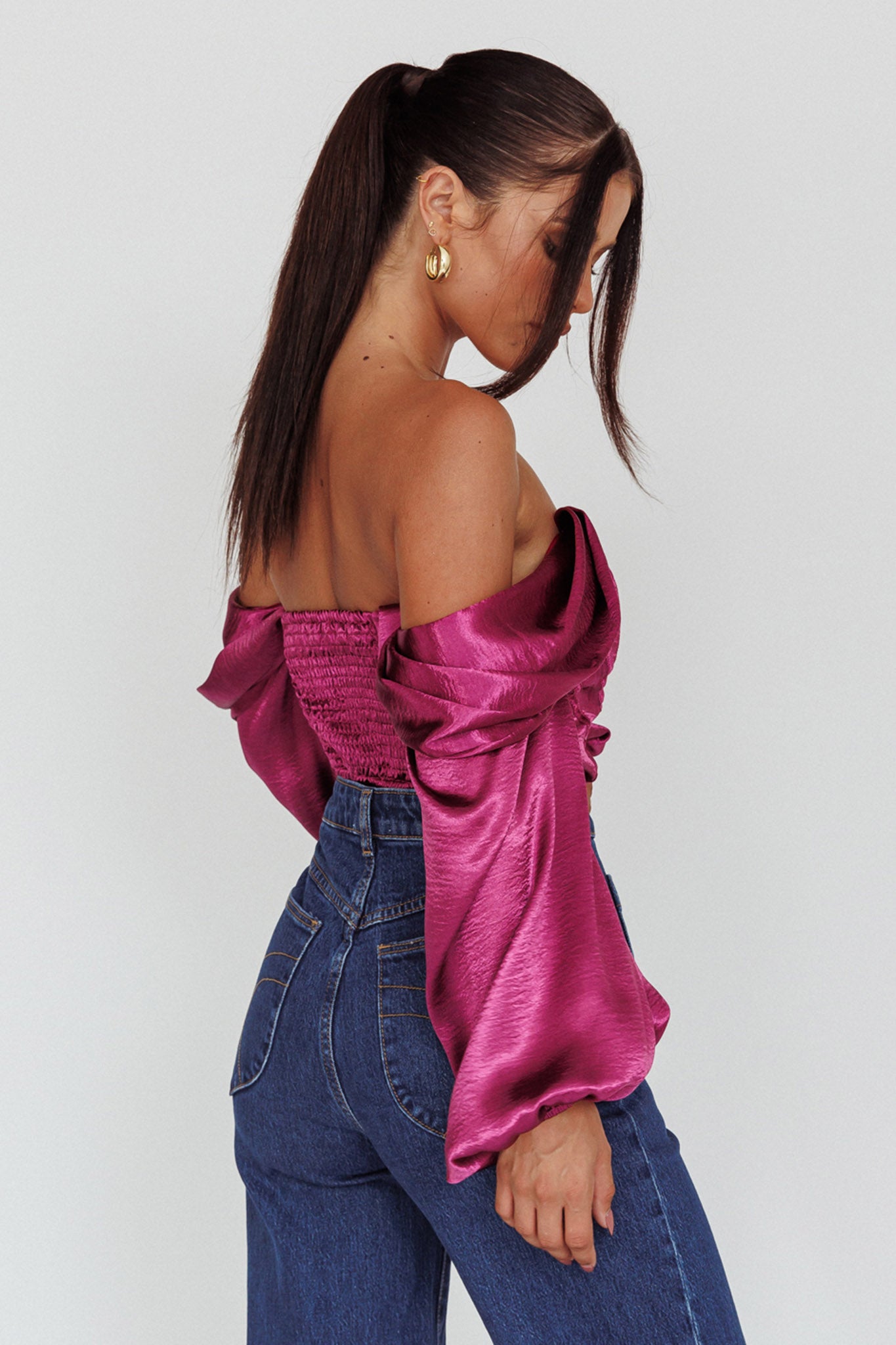 Elouise Off-Shoulder Long Sleeve Top Berry by Selfie Leslie Australia