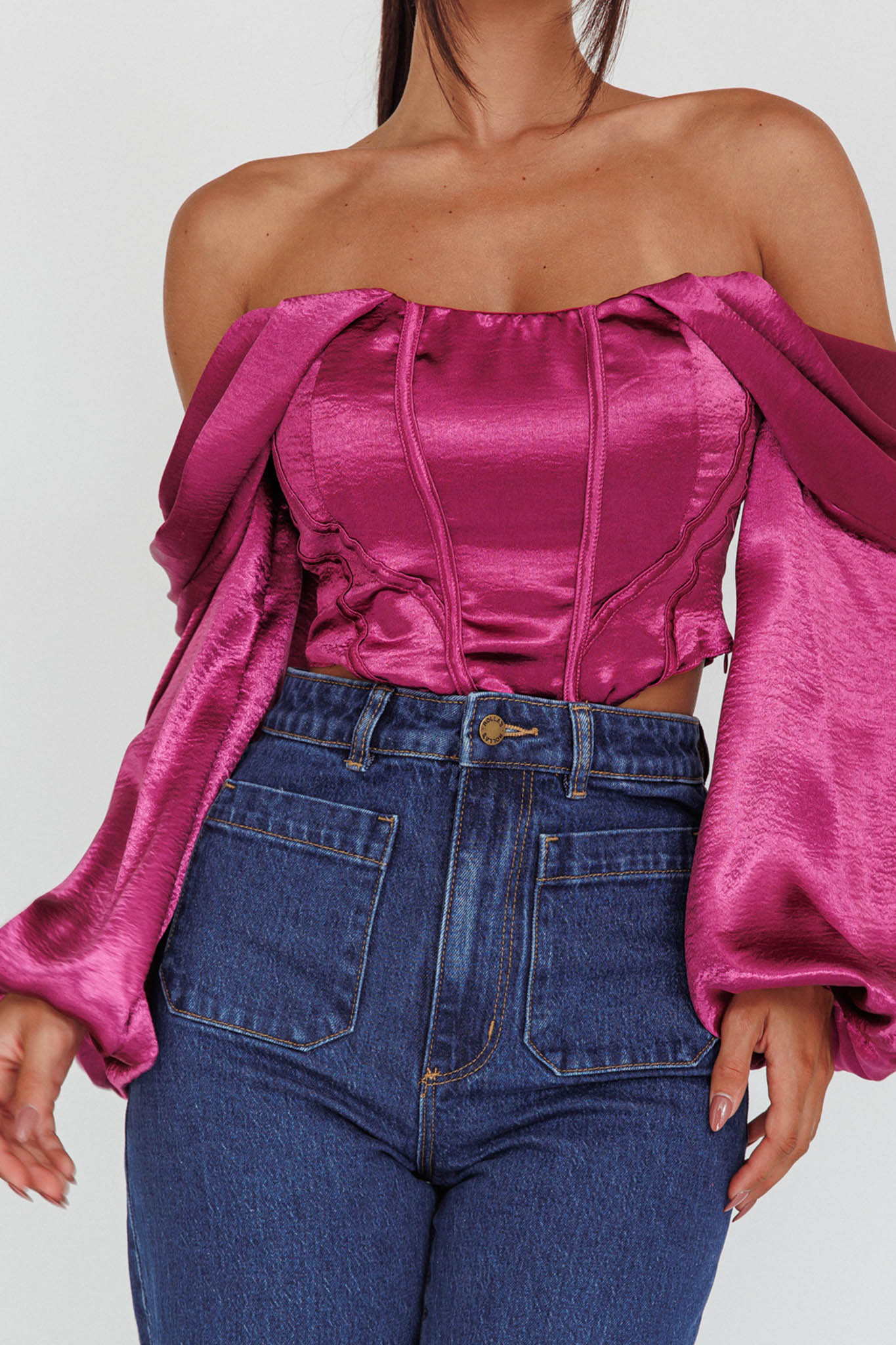 Elouise Off-Shoulder Long Sleeve Top Berry by Selfie Leslie Australia