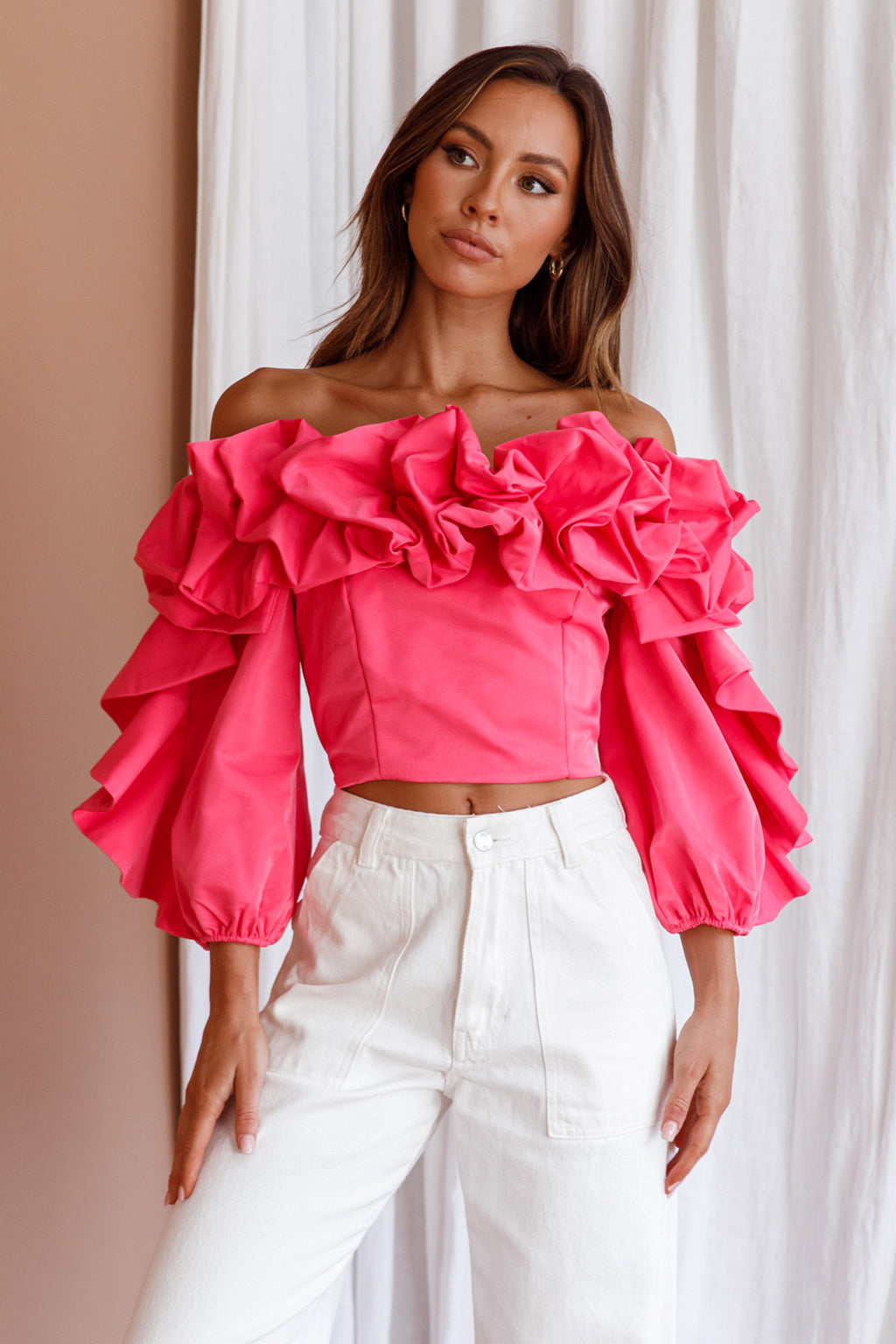 Midnight Mirage Puff Ruffle Crop Top Doll Pink by Selfie Leslie Australia