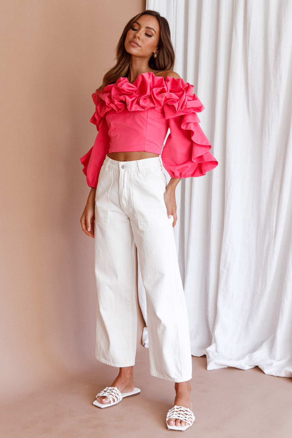 Midnight Mirage Puff Ruffle Crop Top Doll Pink by Selfie Leslie Australia
