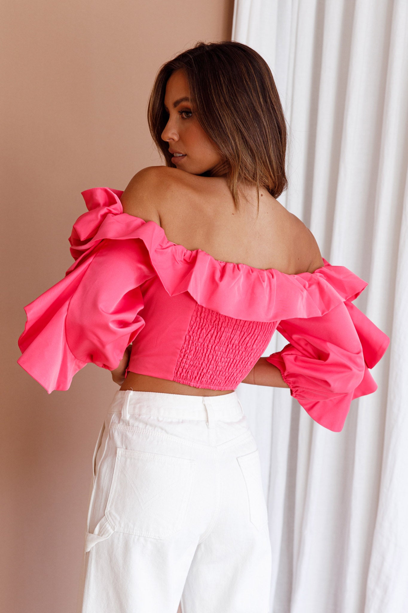 Midnight Mirage Puff Ruffle Crop Top Doll Pink by Selfie Leslie Australia
