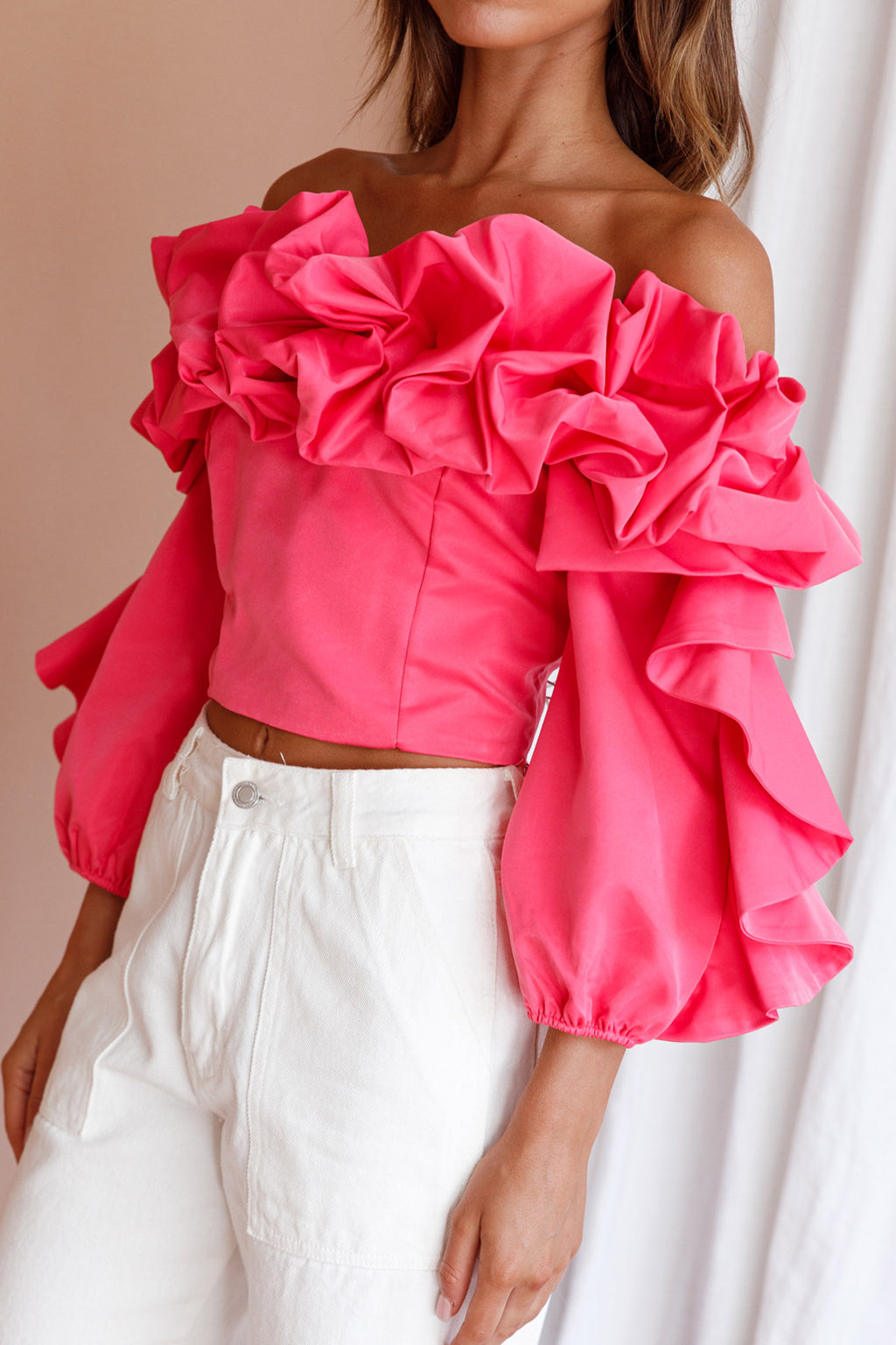 Midnight Mirage Puff Ruffle Crop Top Doll Pink by Selfie Leslie Australia