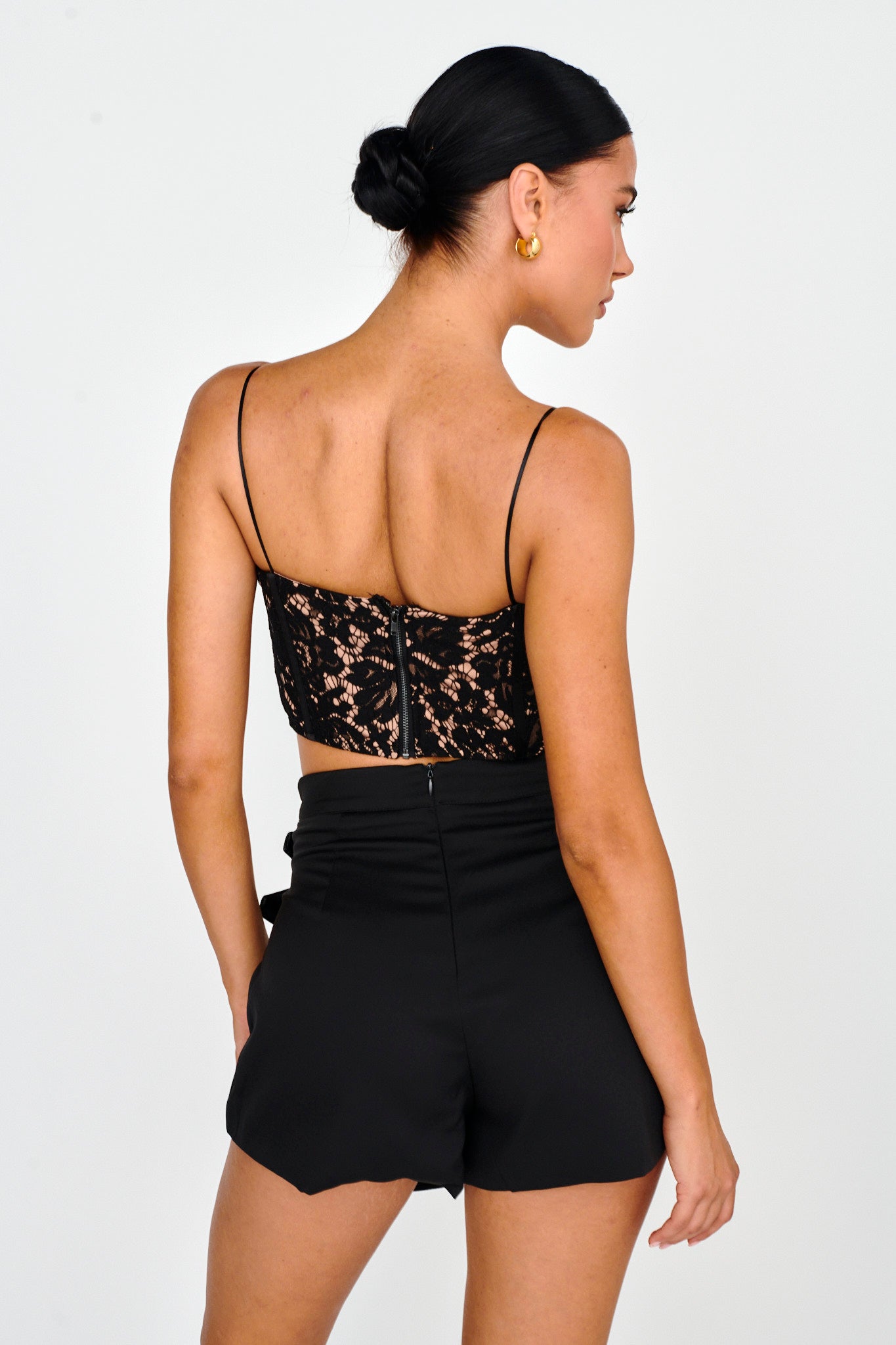 Love Wild Satin & Lace Crop Top Black by Selfie Leslie Australia