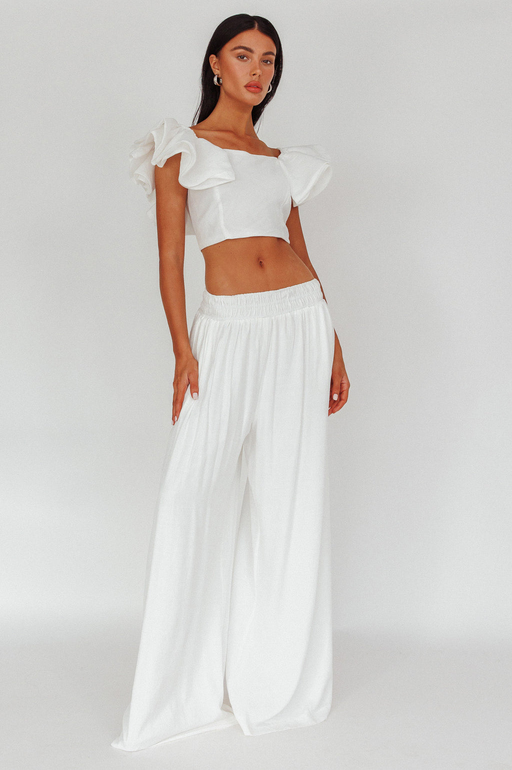 Darna Shirred Waist Wide Leg Pants Off White by Selfie Leslie Australia