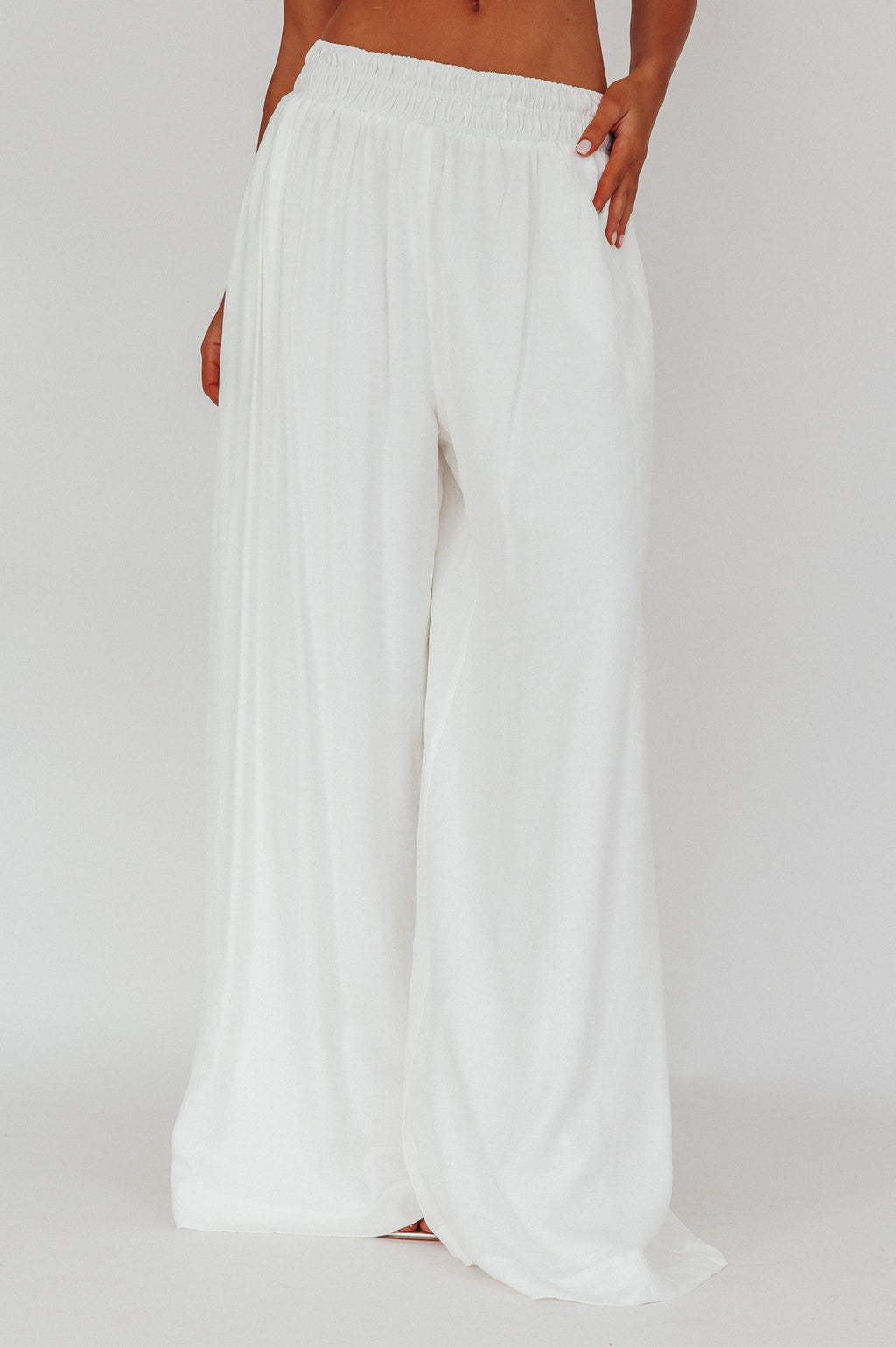 Darna Shirred Waist Wide Leg Pants Off White by Selfie Leslie Australia