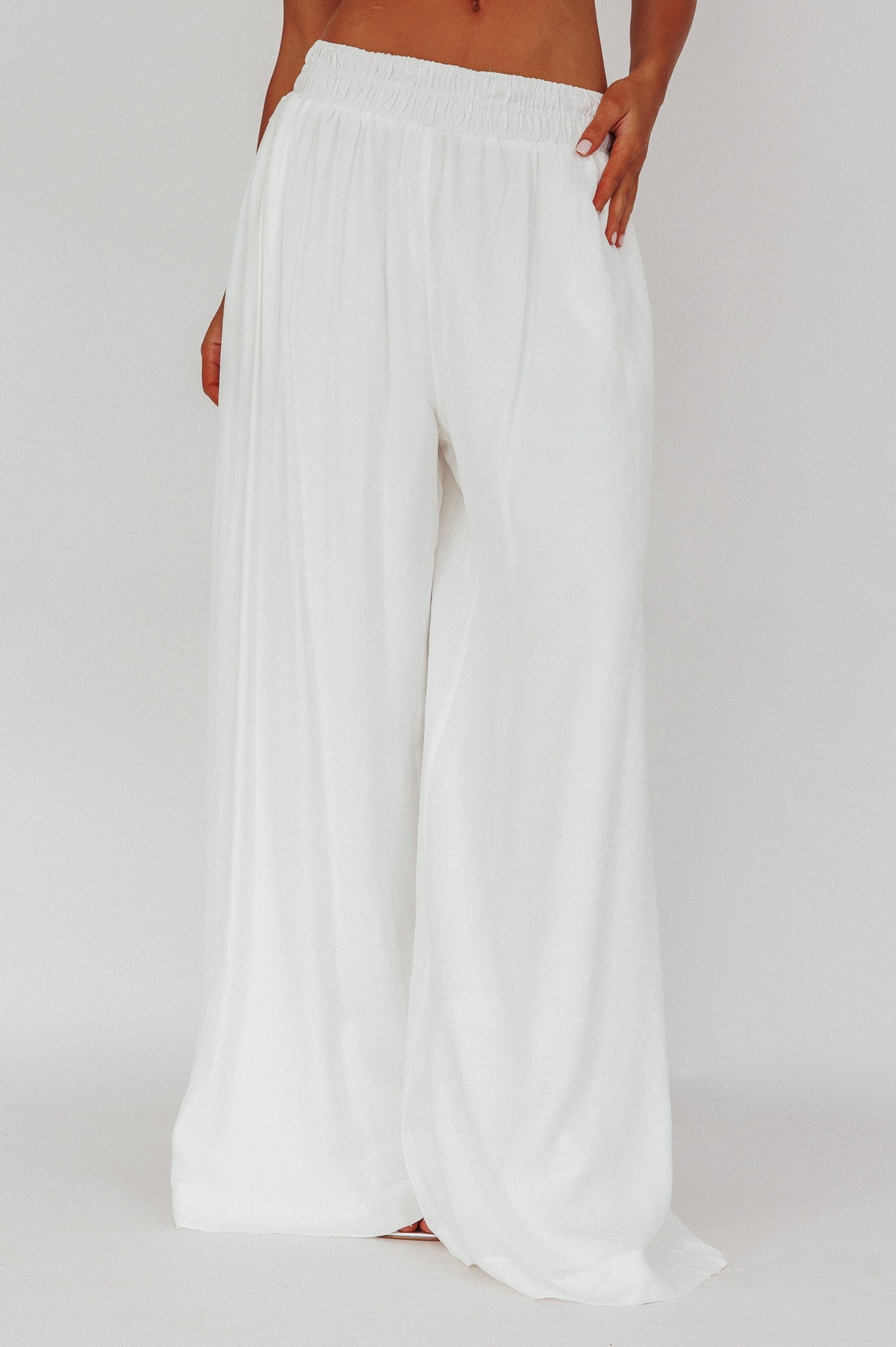 Darna Shirred Waist Wide Leg Pants Off White by Selfie Leslie Australia