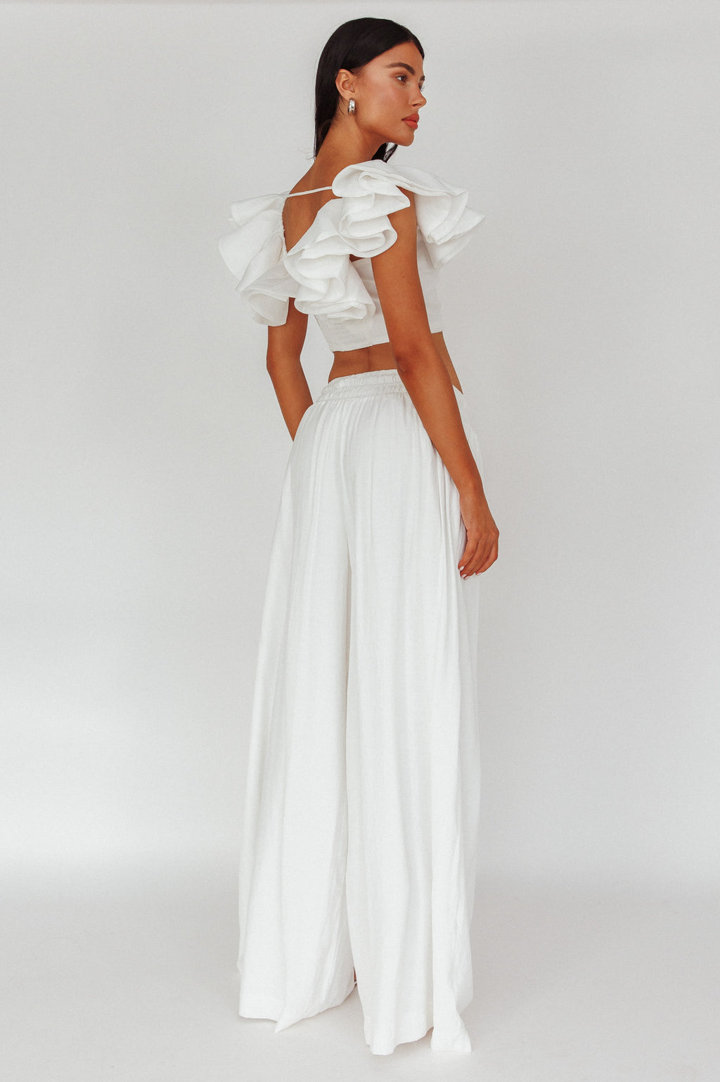 Darna Shirred Waist Wide Leg Pants Off White by Selfie Leslie Australia