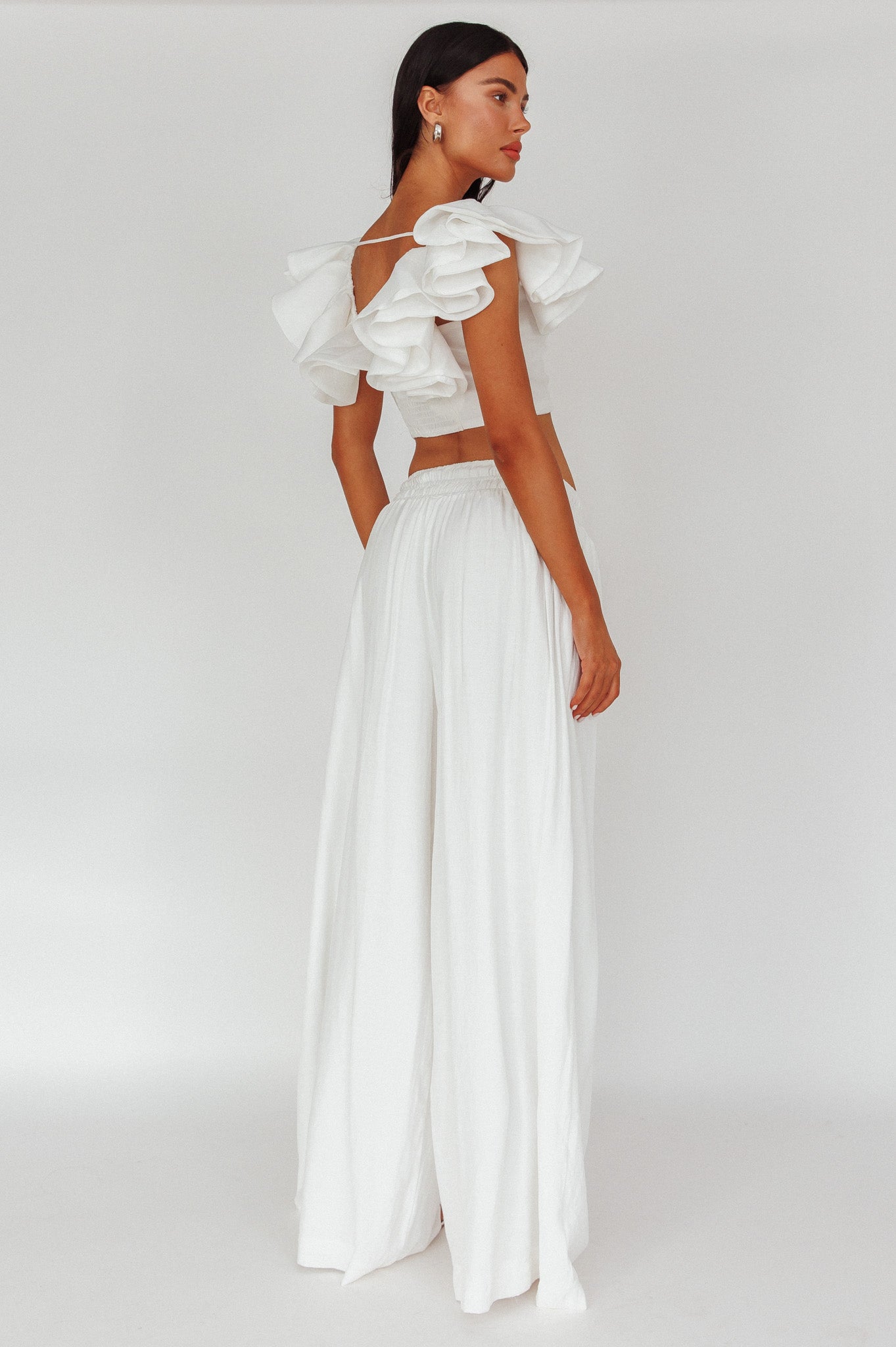 Darna Shirred Waist Wide Leg Pants Off White by Selfie Leslie Australia