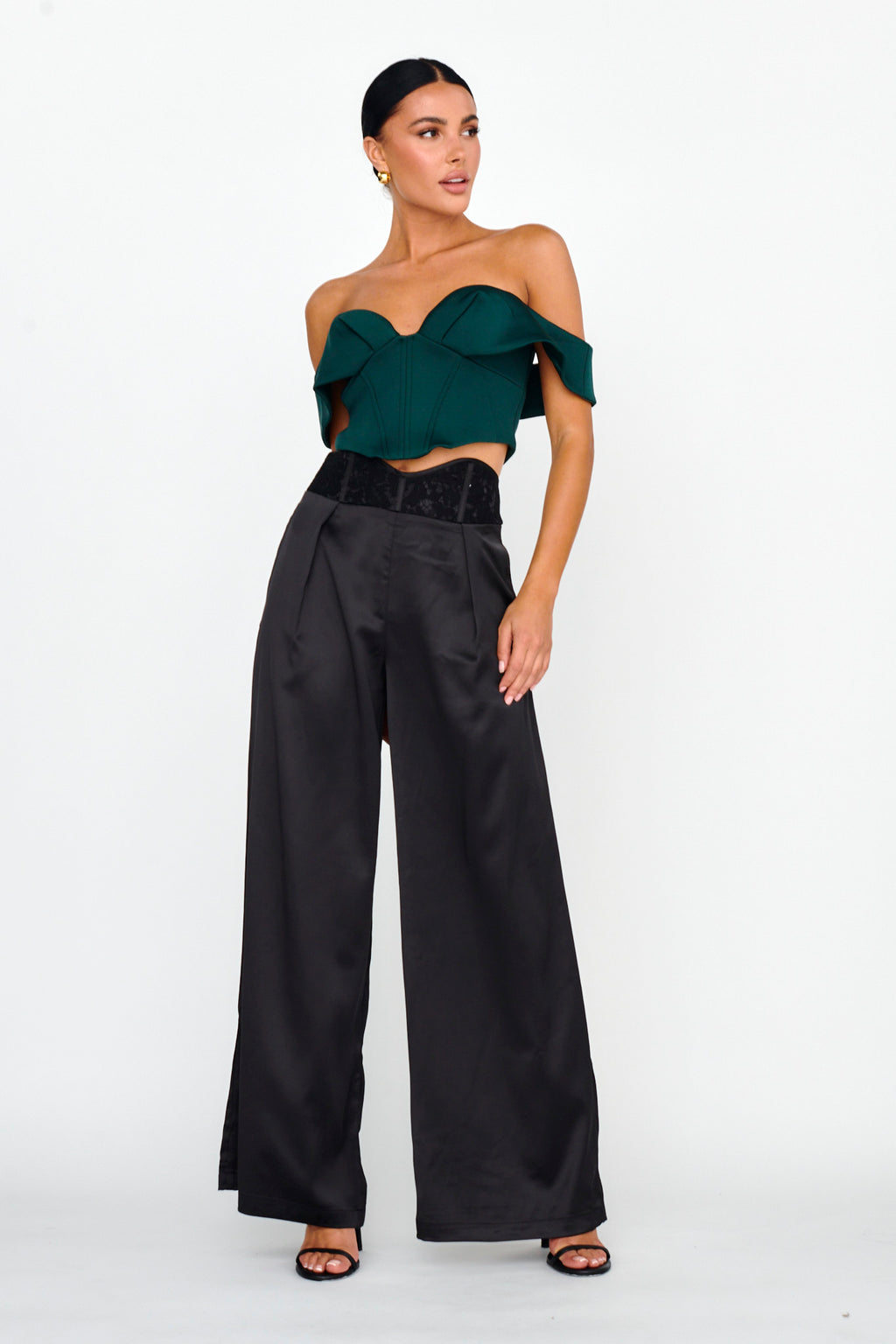 Lucky Stars Curved Waist Lace Trim Pants Black by Selfie Leslie Australia