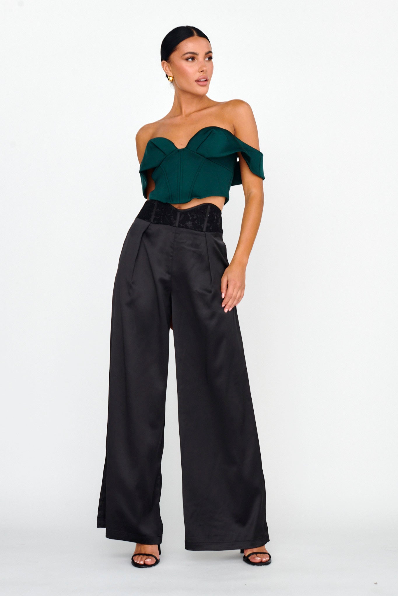 Lucky Stars Curved Waist Lace Trim Pants Black by Selfie Leslie Australia