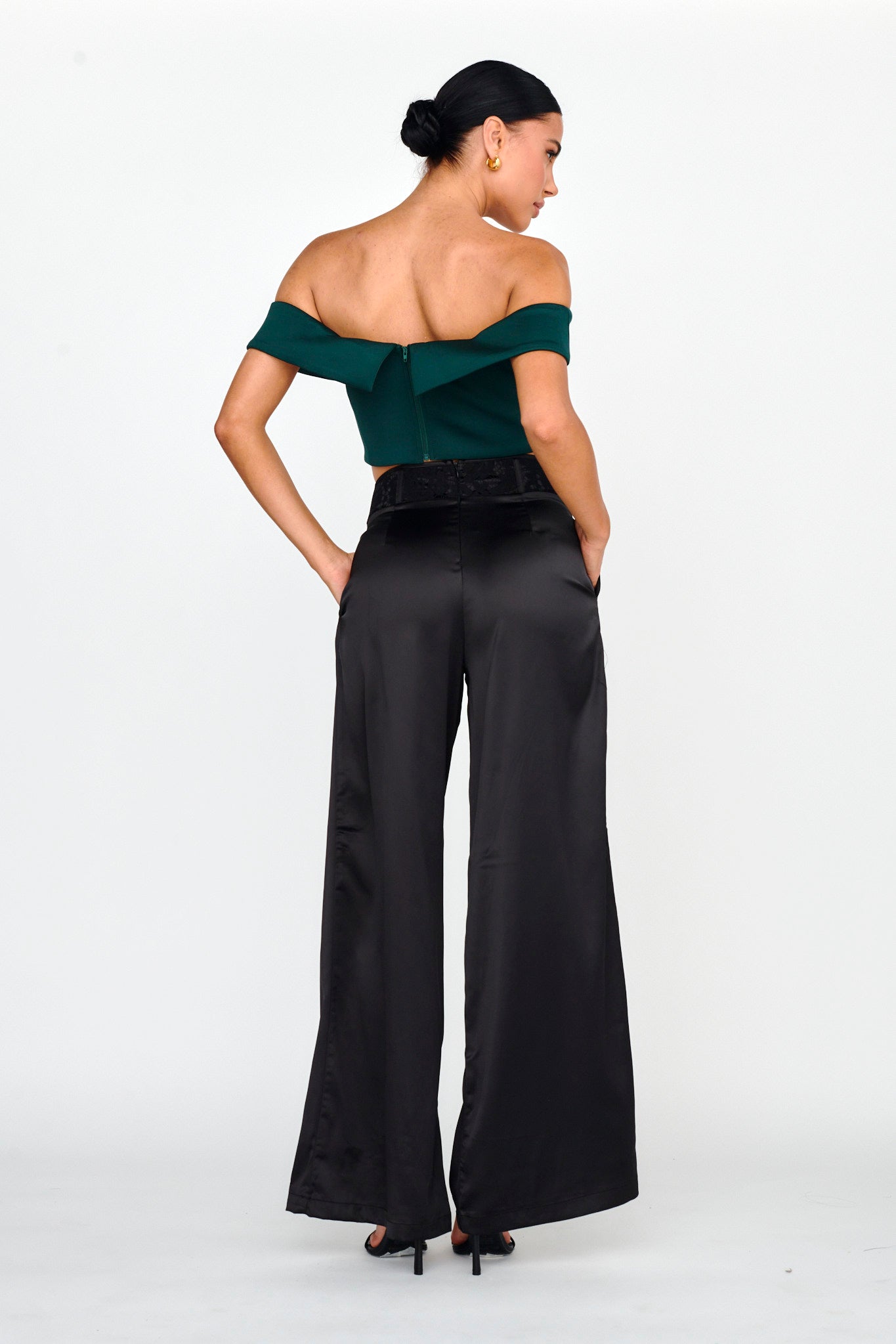 Lucky Stars Curved Waist Lace Trim Pants Black by Selfie Leslie Australia