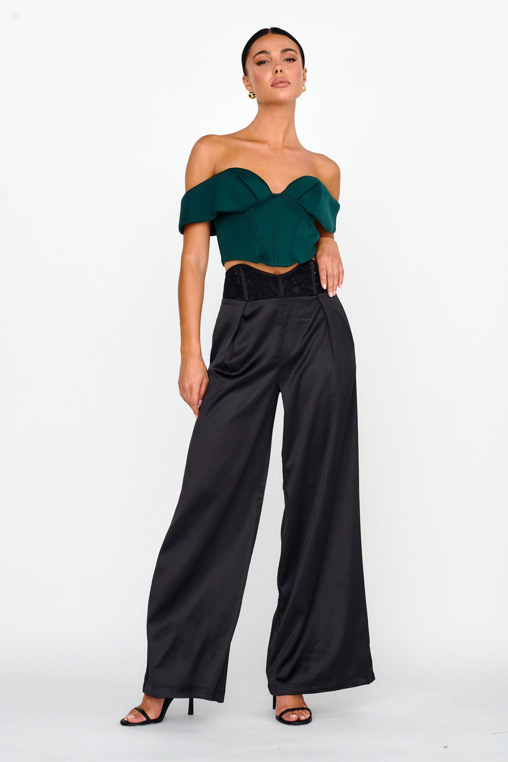 Lucky Stars Curved Waist Lace Trim Pants Black by Selfie Leslie Australia