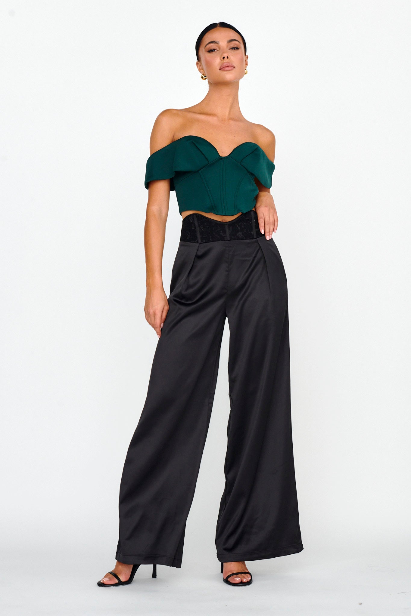 Lucky Stars Curved Waist Lace Trim Pants Black by Selfie Leslie Australia