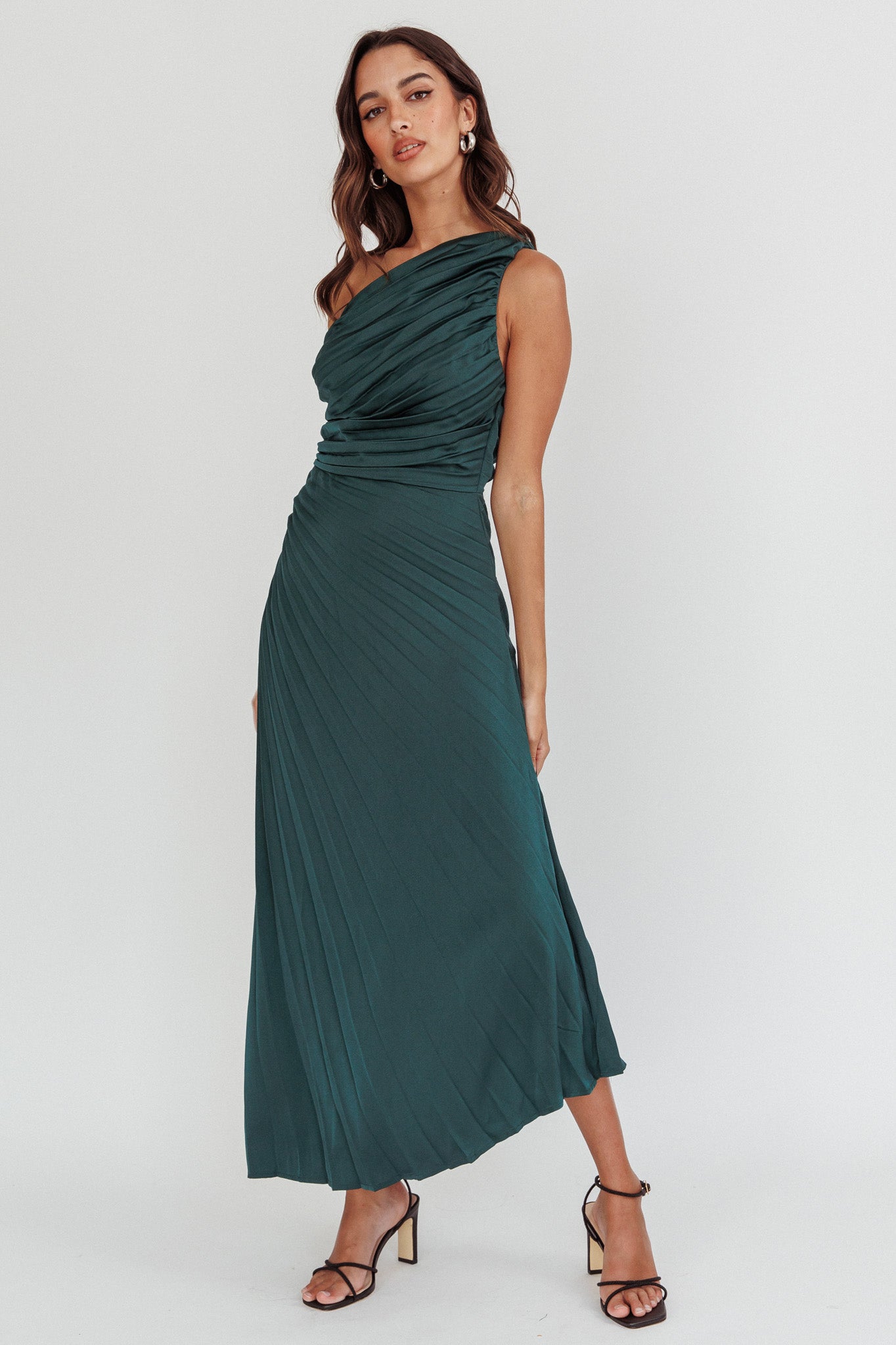 Shop the Scarlett One-Shoulder Pleat Maxi Dress Green