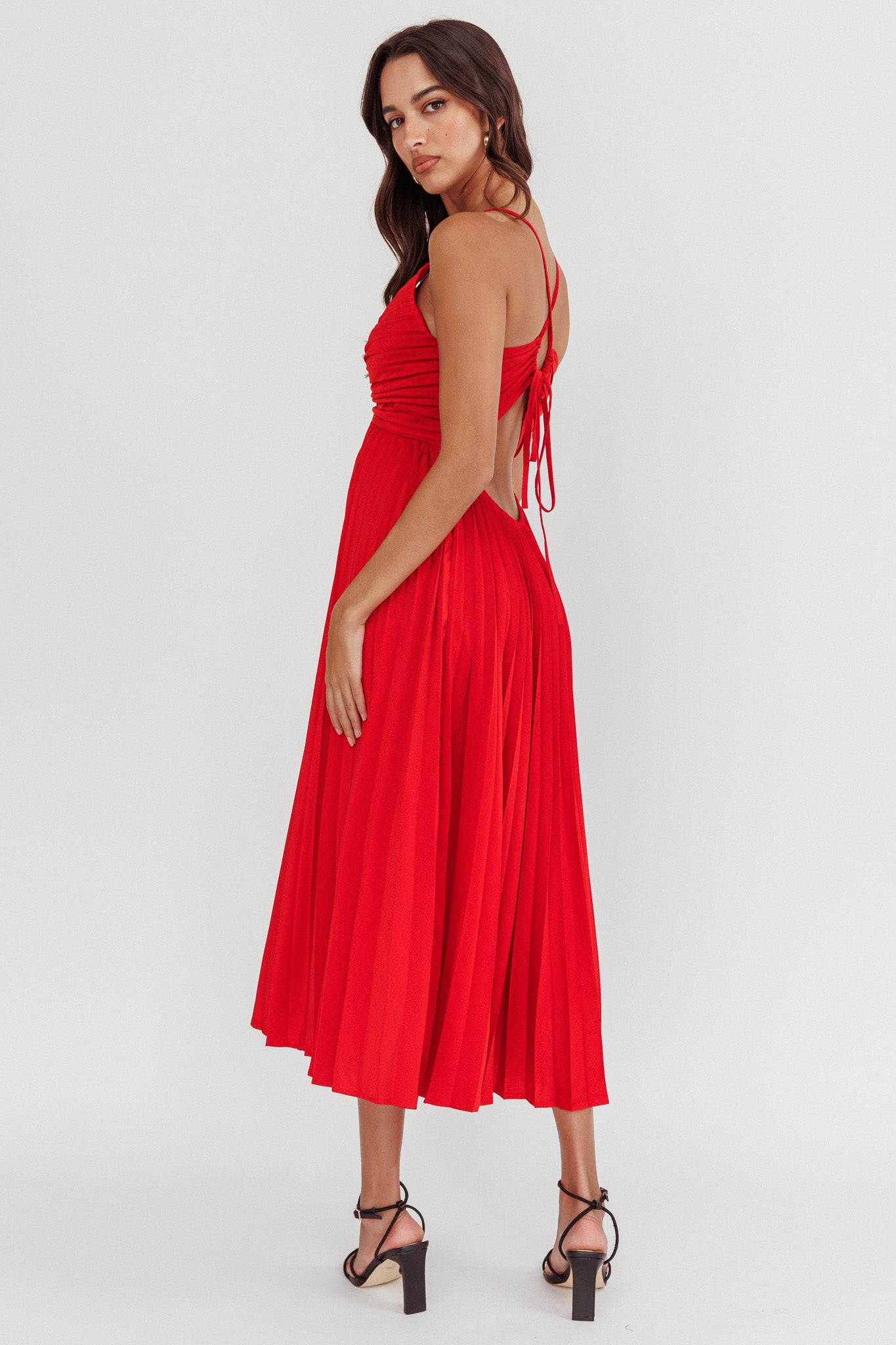 Spoken For Accordion Pleat Midi Dress Red by Selfie Leslie Australia