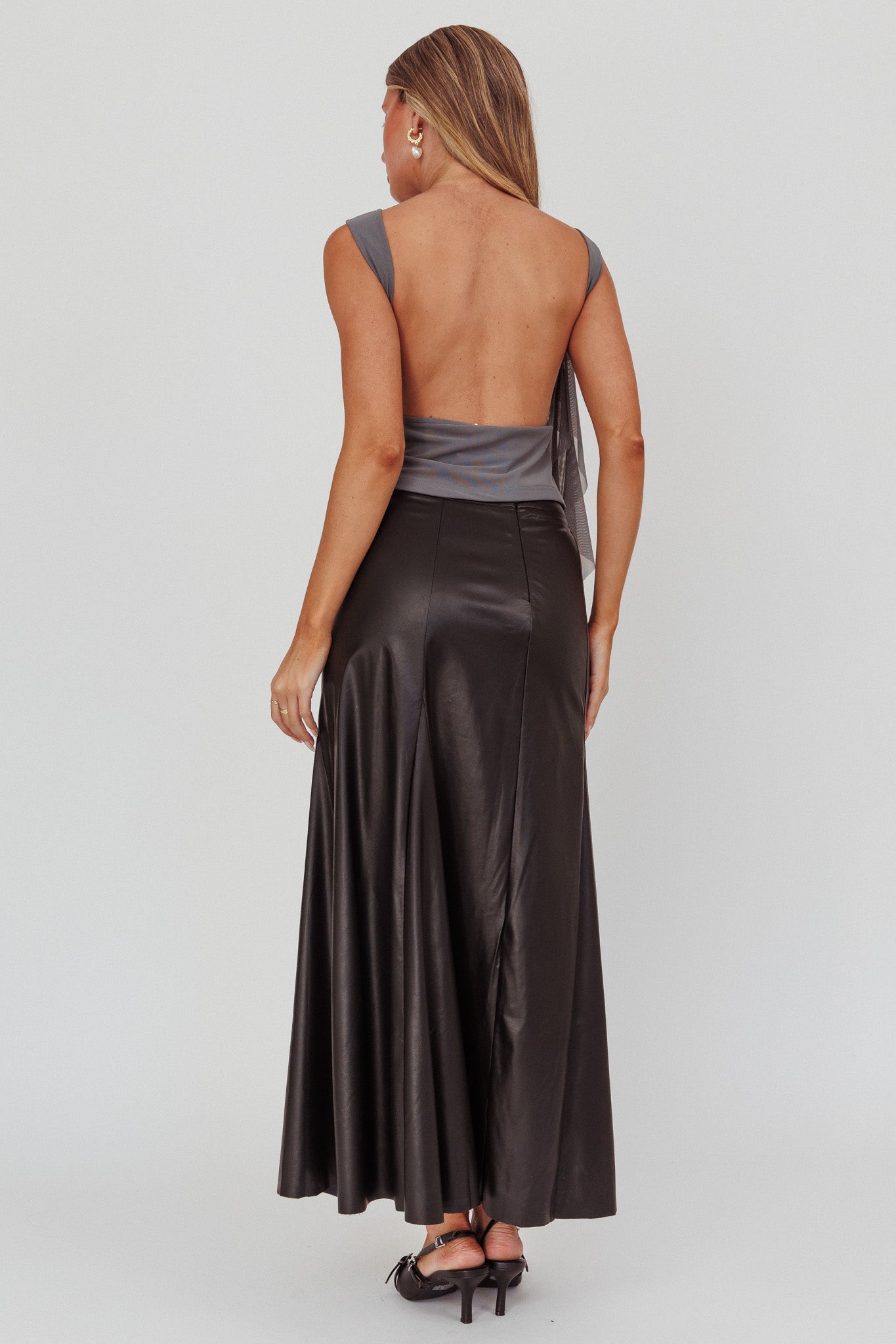 Galaxia A-Line Faux Leather Maxi Skirt Black by Selfie Leslie Australia