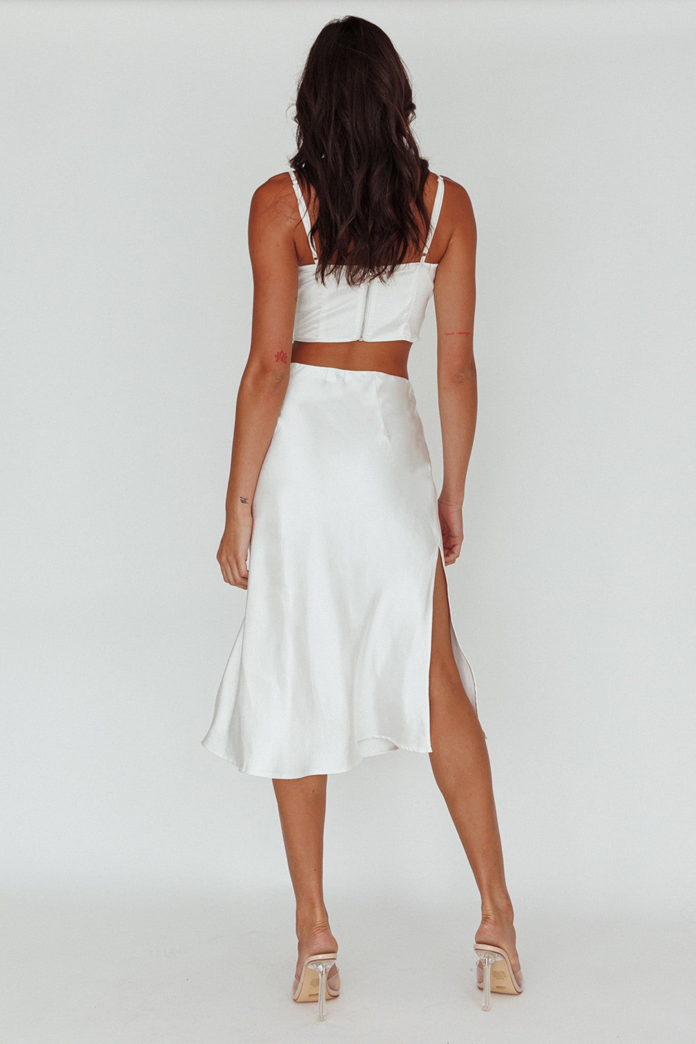 Daze Satin Midi Skirt Cream by Selfie Leslie Australia