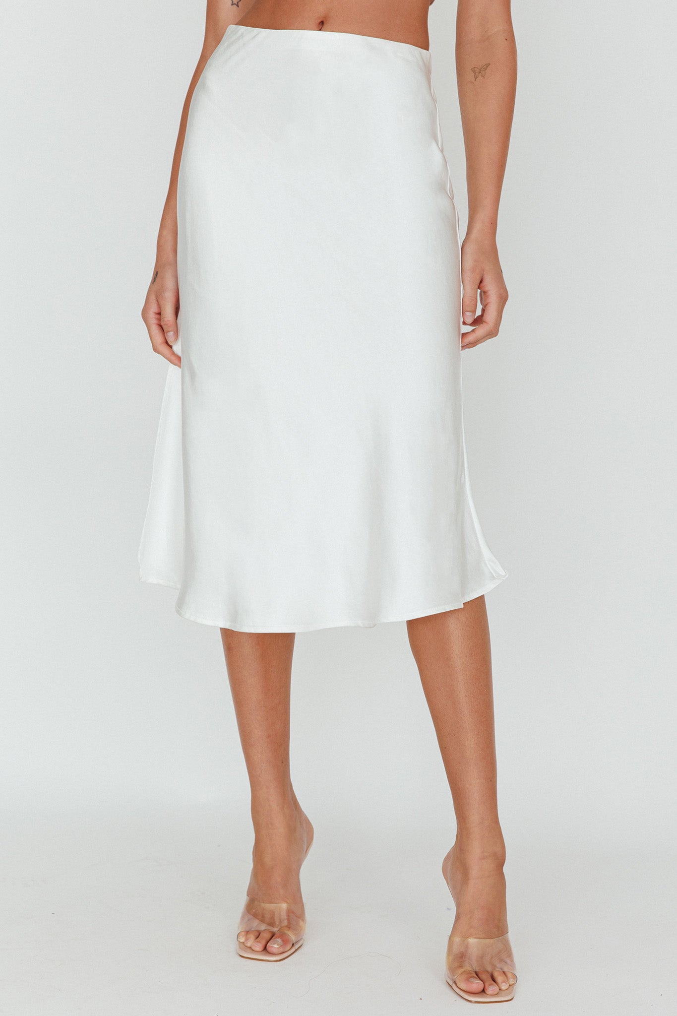 Daze Satin Midi Skirt Cream by Selfie Leslie Australia