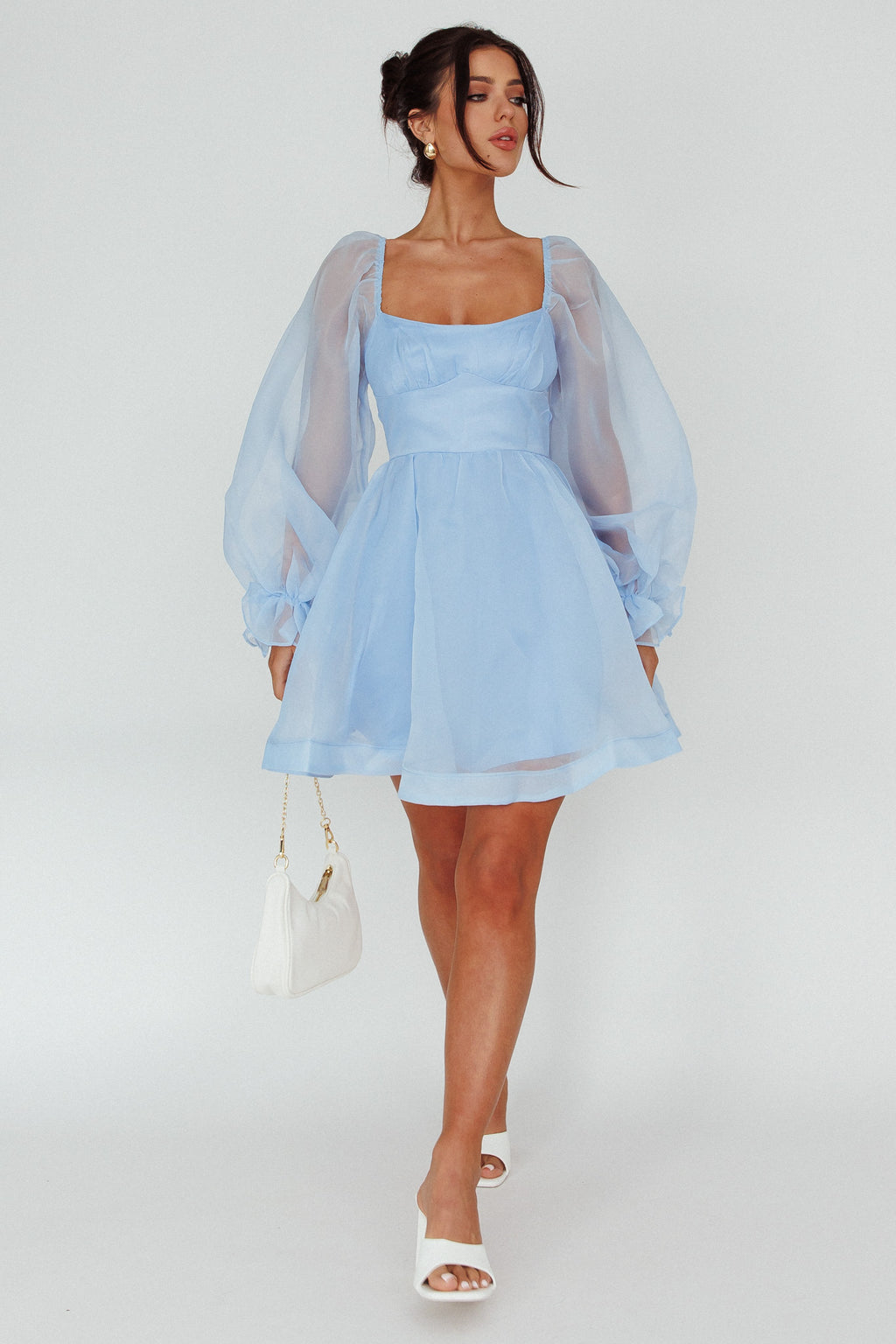 I've Got Sunshine Long Sleeve Mini Dress Light Blue by Selfie Leslie Australia
