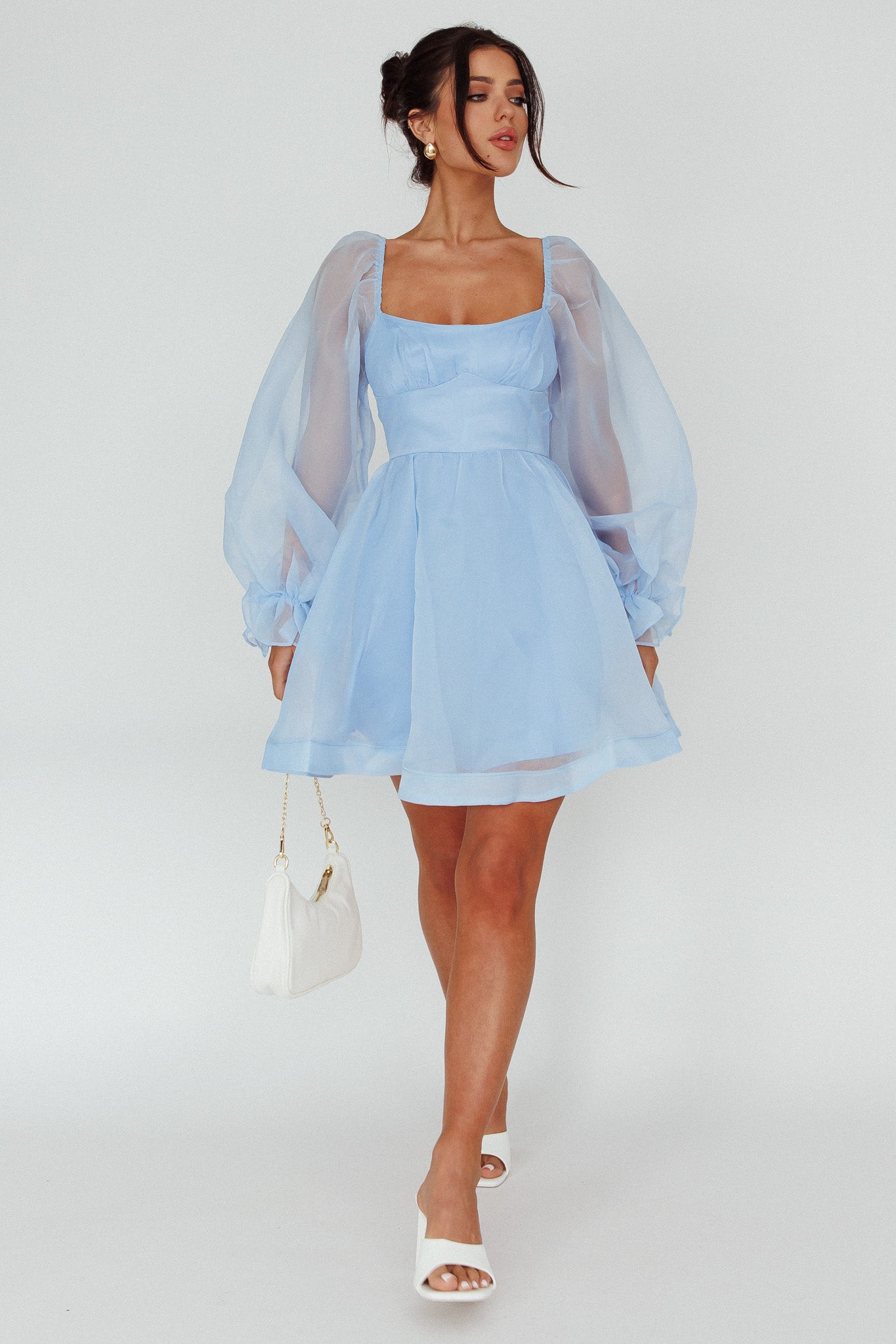 I've Got Sunshine Long Sleeve Mini Dress Light Blue by Selfie Leslie Australia
