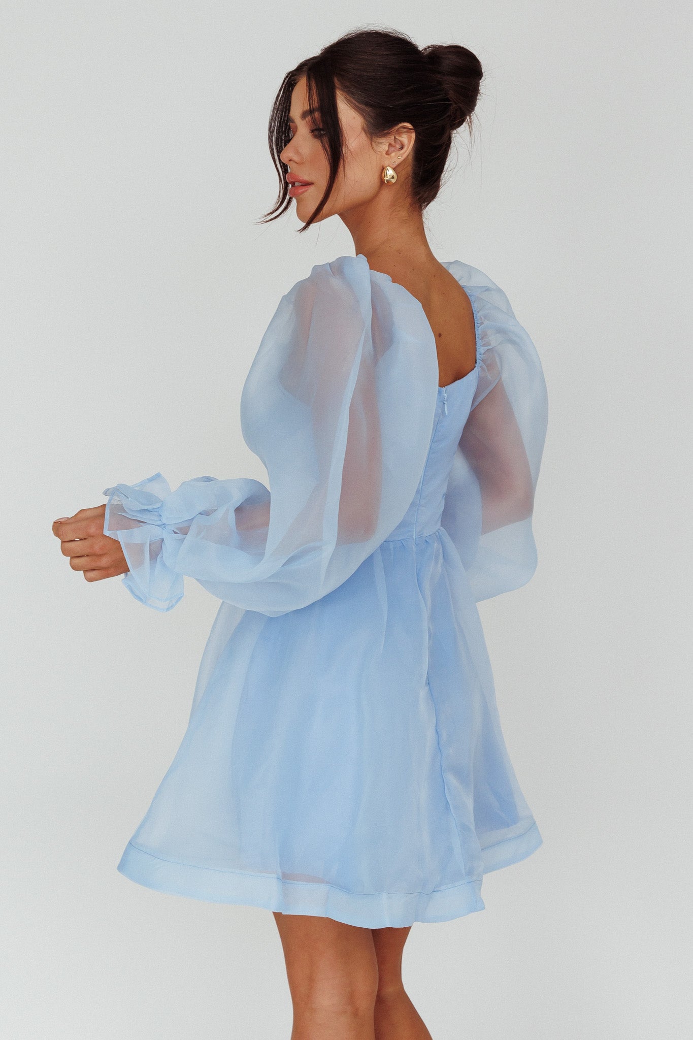 I've Got Sunshine Long Sleeve Mini Dress Light Blue by Selfie Leslie Australia