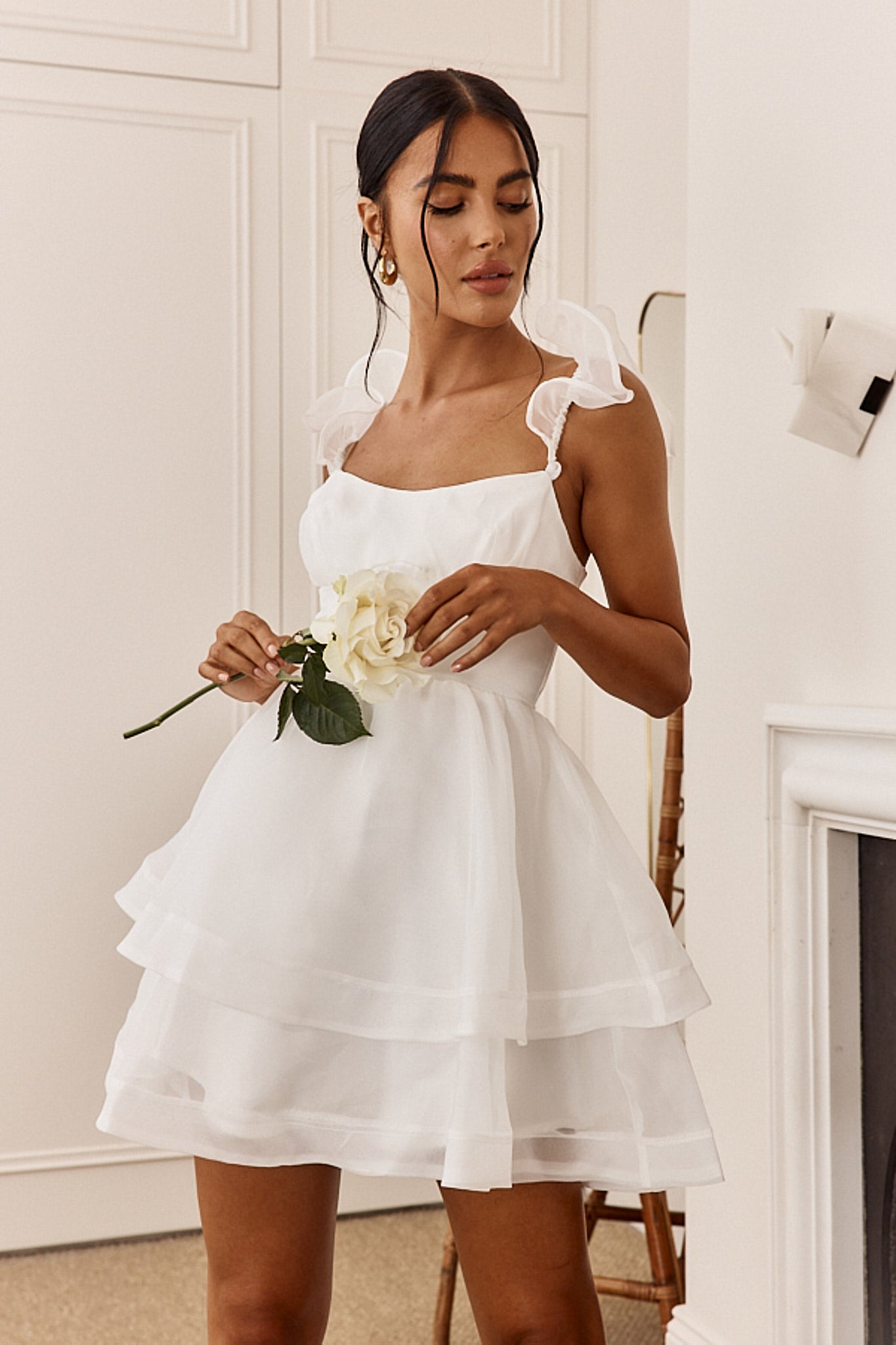 I've Got Sunshine Ruffle Strap Mini Dress White by Selfie Leslie Australia