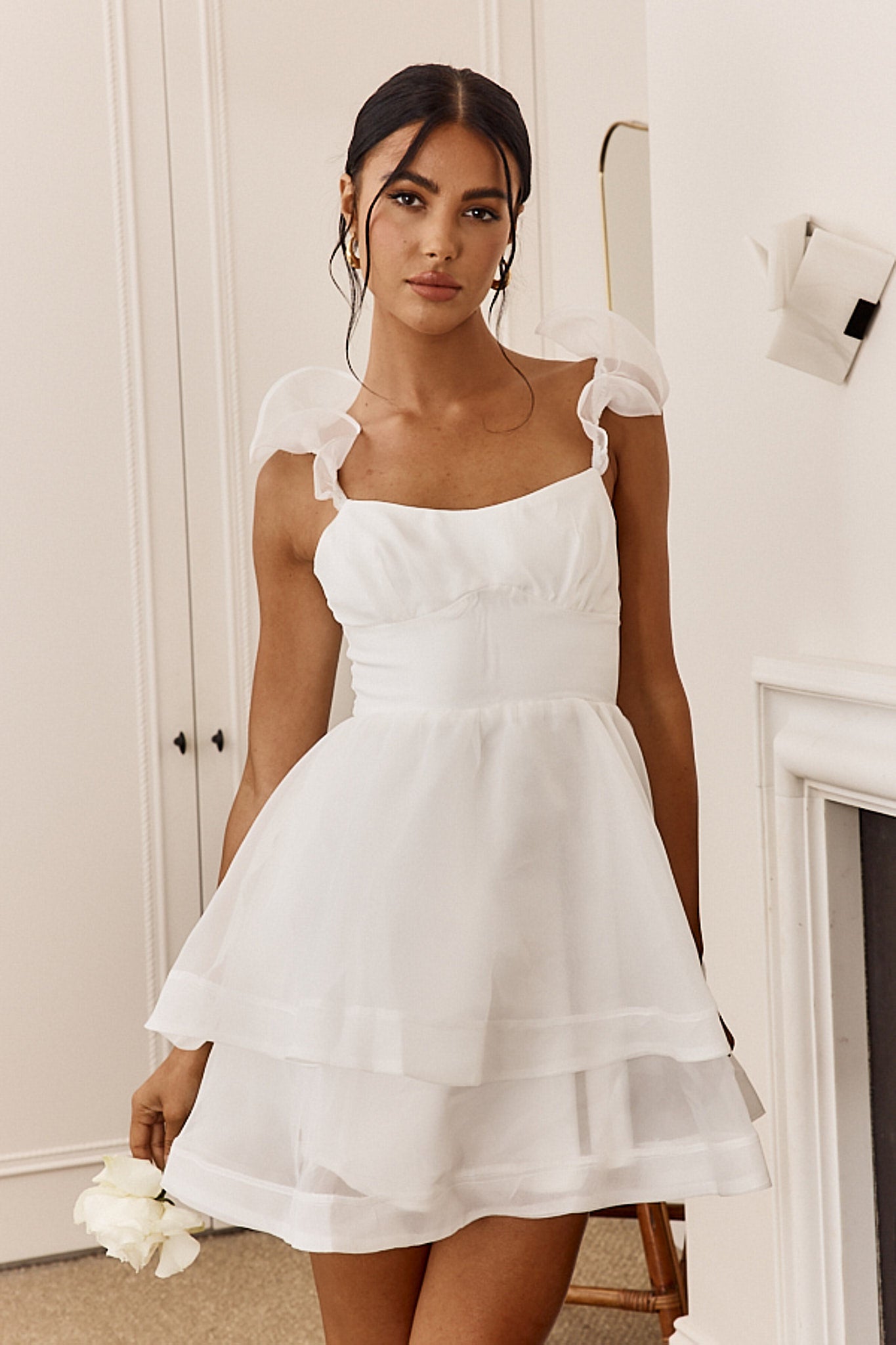 I've Got Sunshine Ruffle Strap Mini Dress White by Selfie Leslie Australia