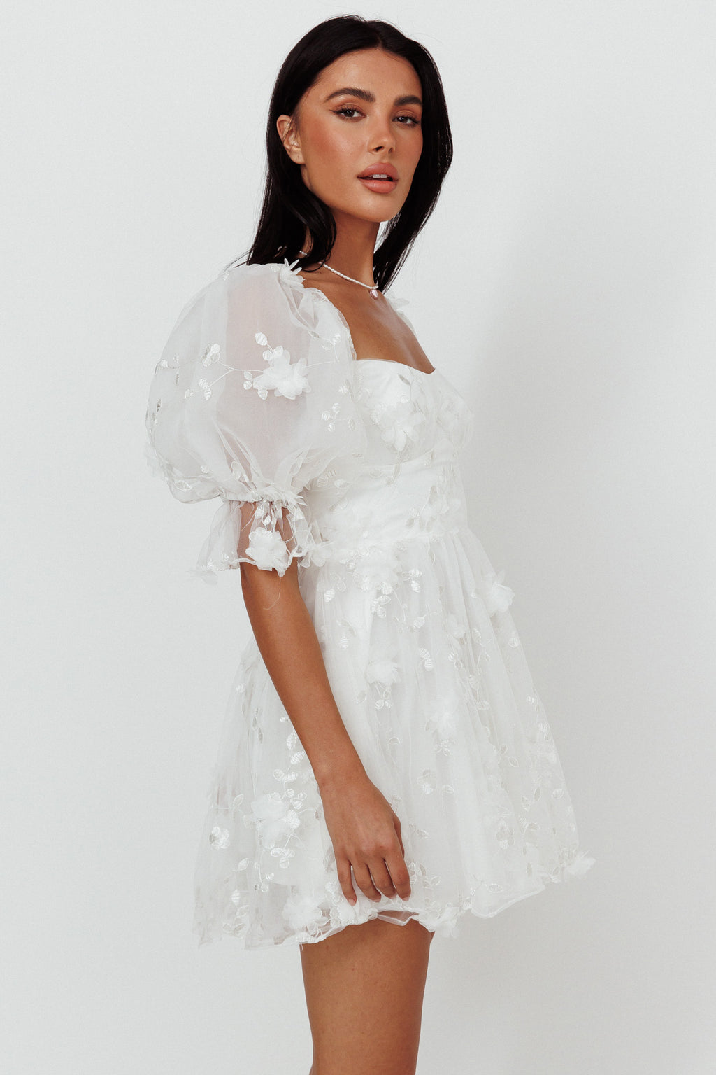 I've Got Sunshine Ruffle Strap Mini Dress Embellished White by Selfie Leslie Australia