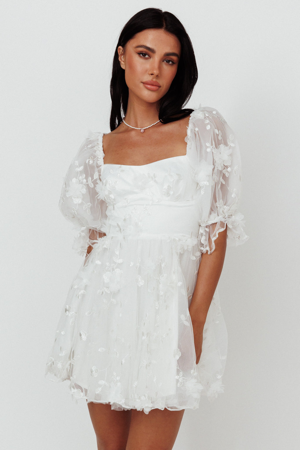 I've Got Sunshine Ruffle Strap Mini Dress Embellished White by Selfie Leslie Australia