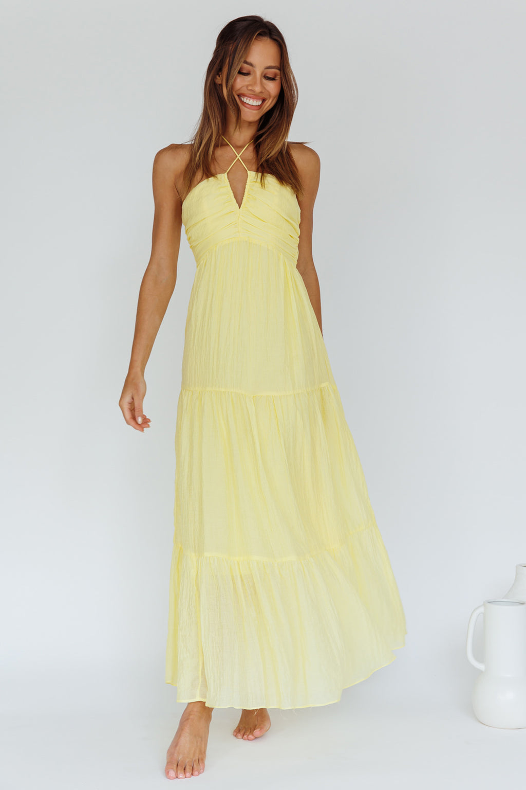 Asiah Halterneck Maxi Dress Lemon by Selfie Leslie Australia