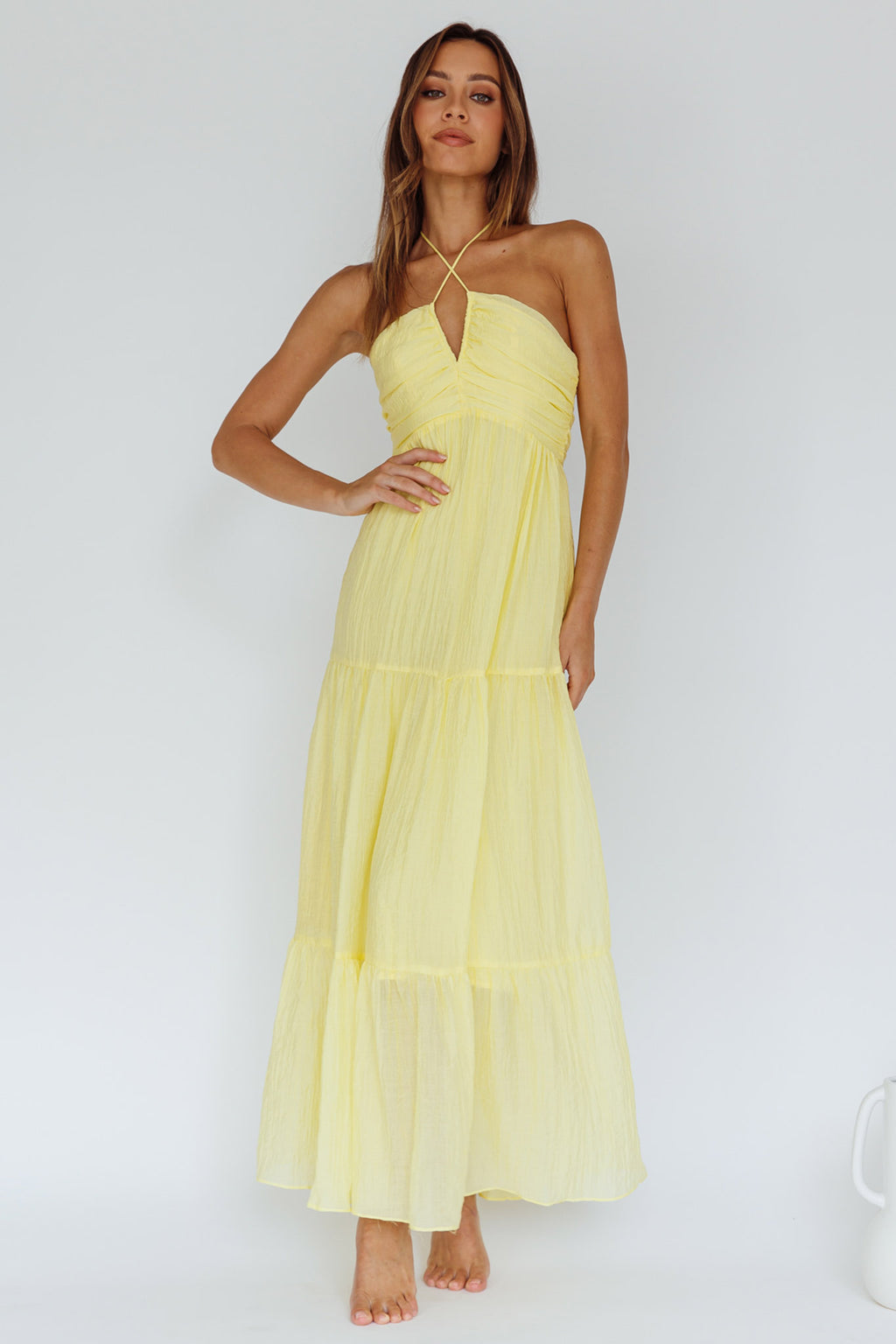 Asiah Halterneck Maxi Dress Lemon by Selfie Leslie Australia