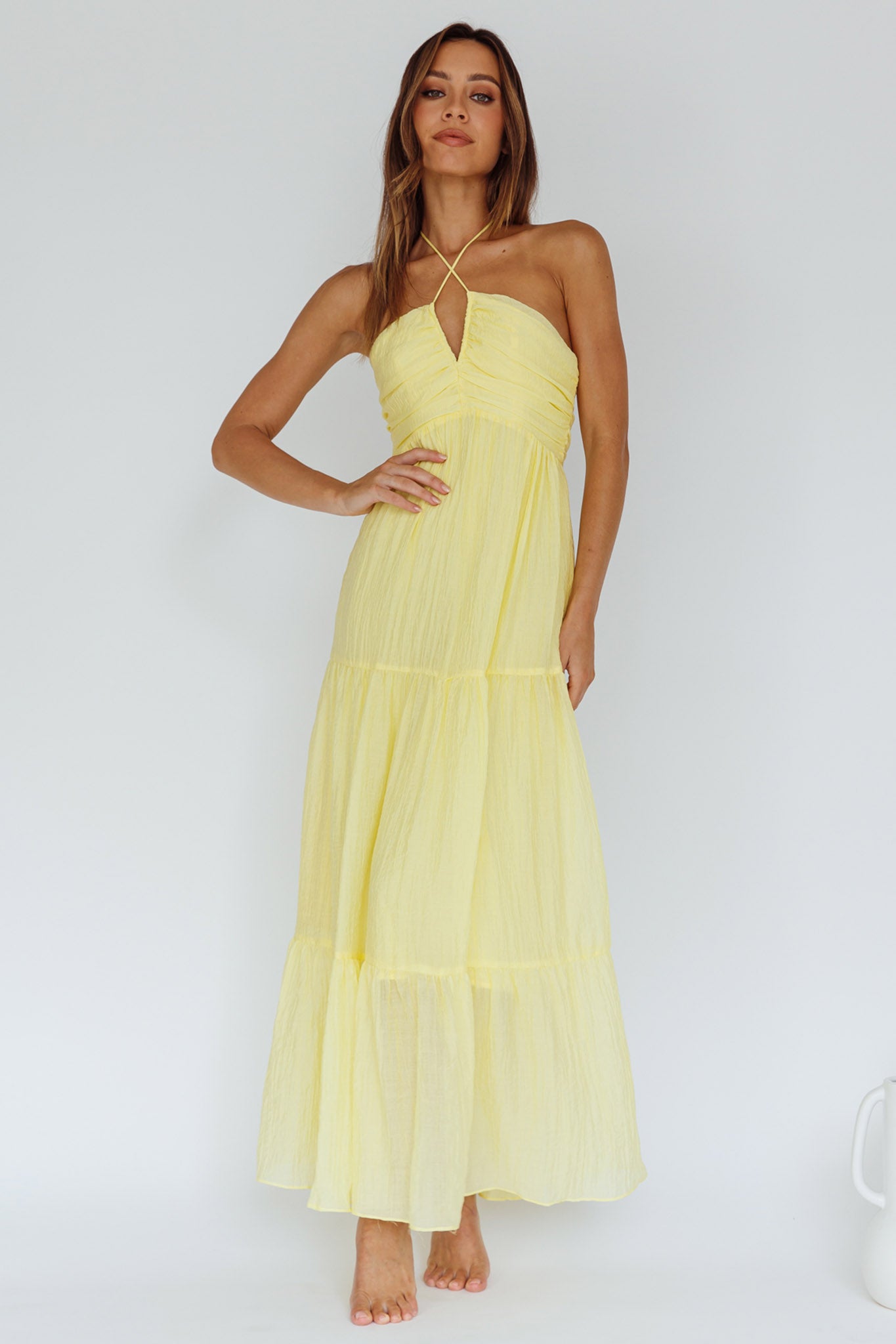 Asiah Halterneck Maxi Dress Lemon by Selfie Leslie Australia