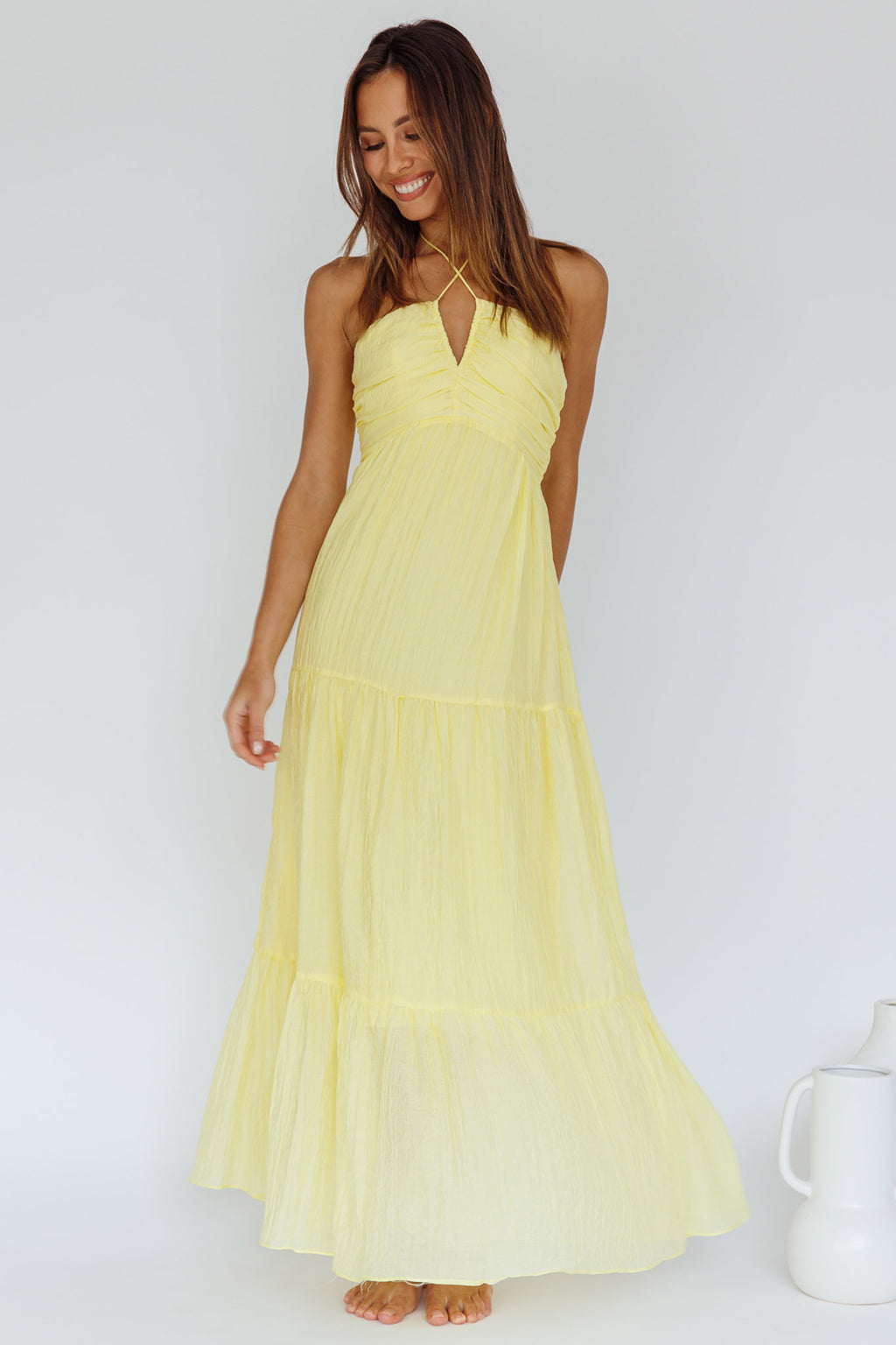 Asiah Halterneck Maxi Dress Lemon by Selfie Leslie Australia
