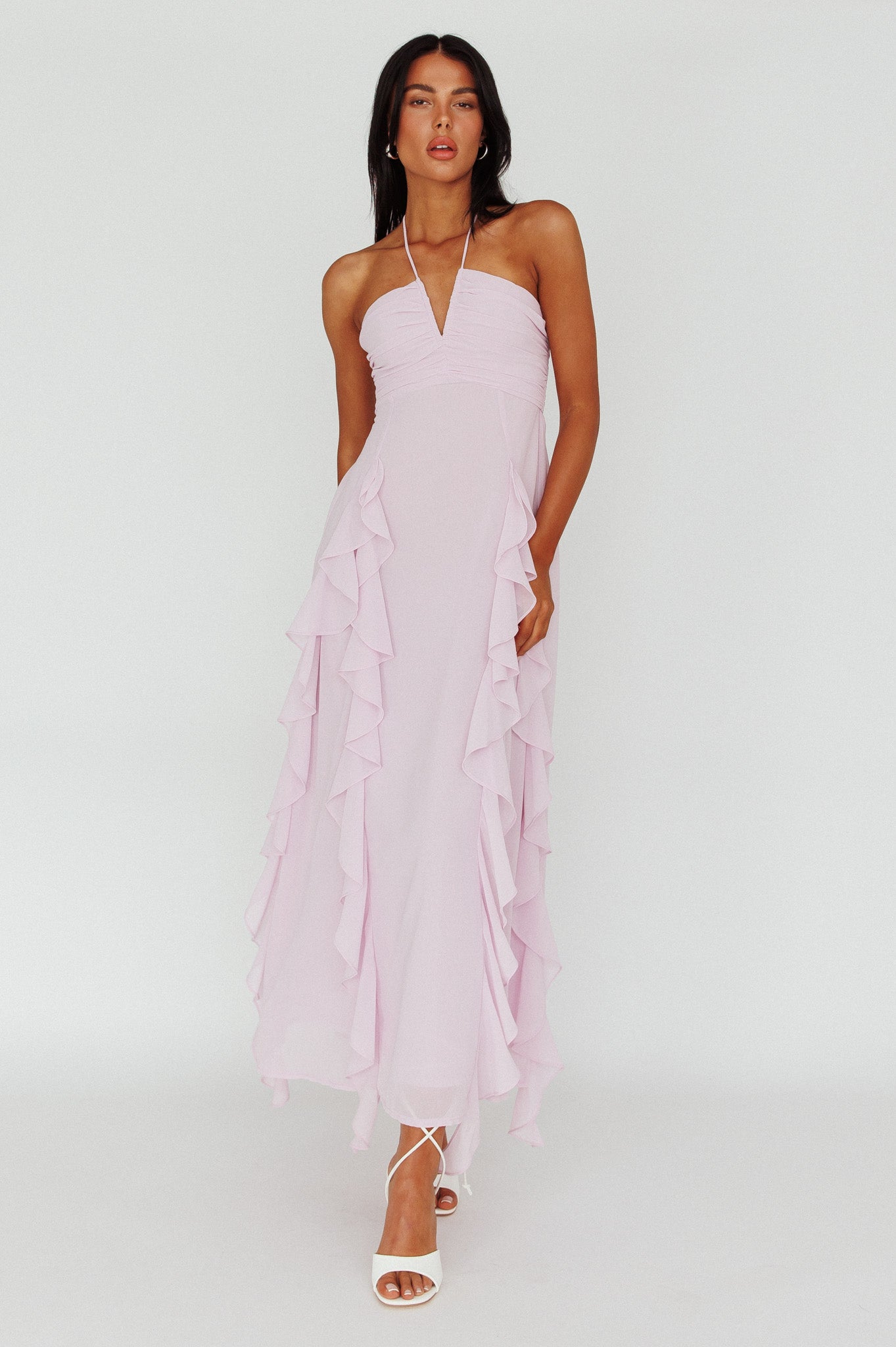 Cici Halterneck Ruffle Maxi Dress Aqua main image 0