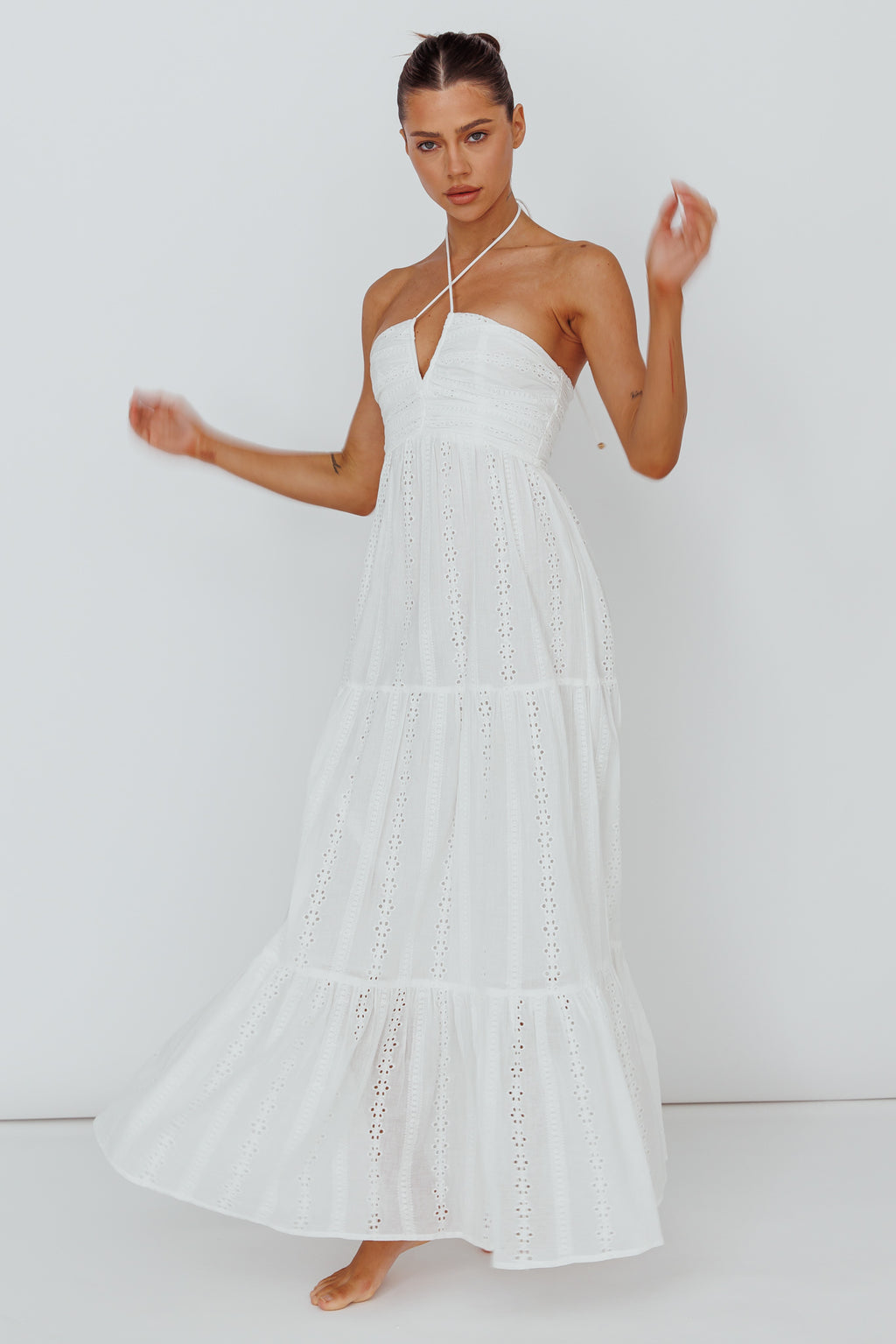 Asiah Halterneck Maxi Dress Eyelet White by Selfie Leslie Australia