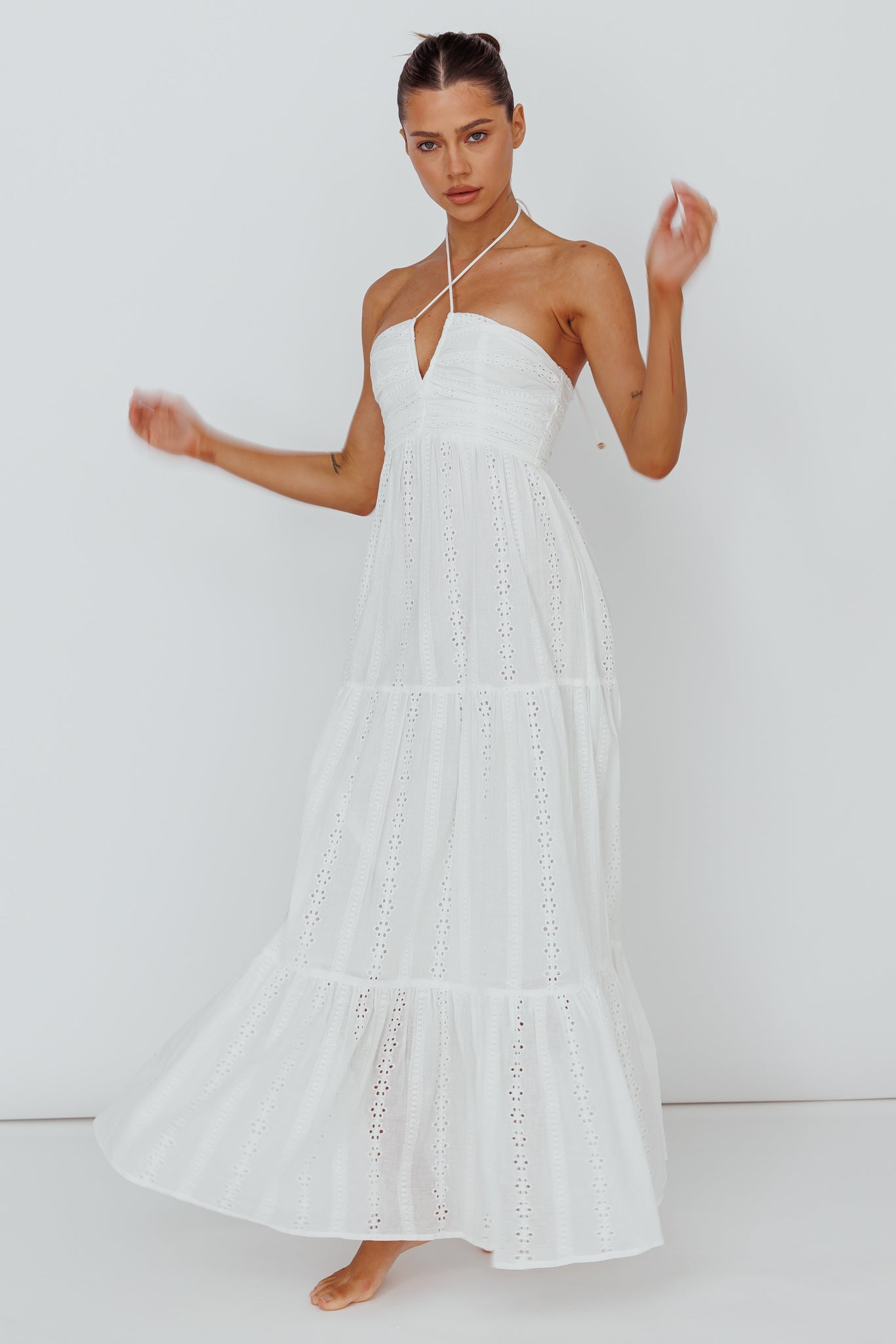 Asiah Halterneck Maxi Dress Eyelet White by Selfie Leslie Australia