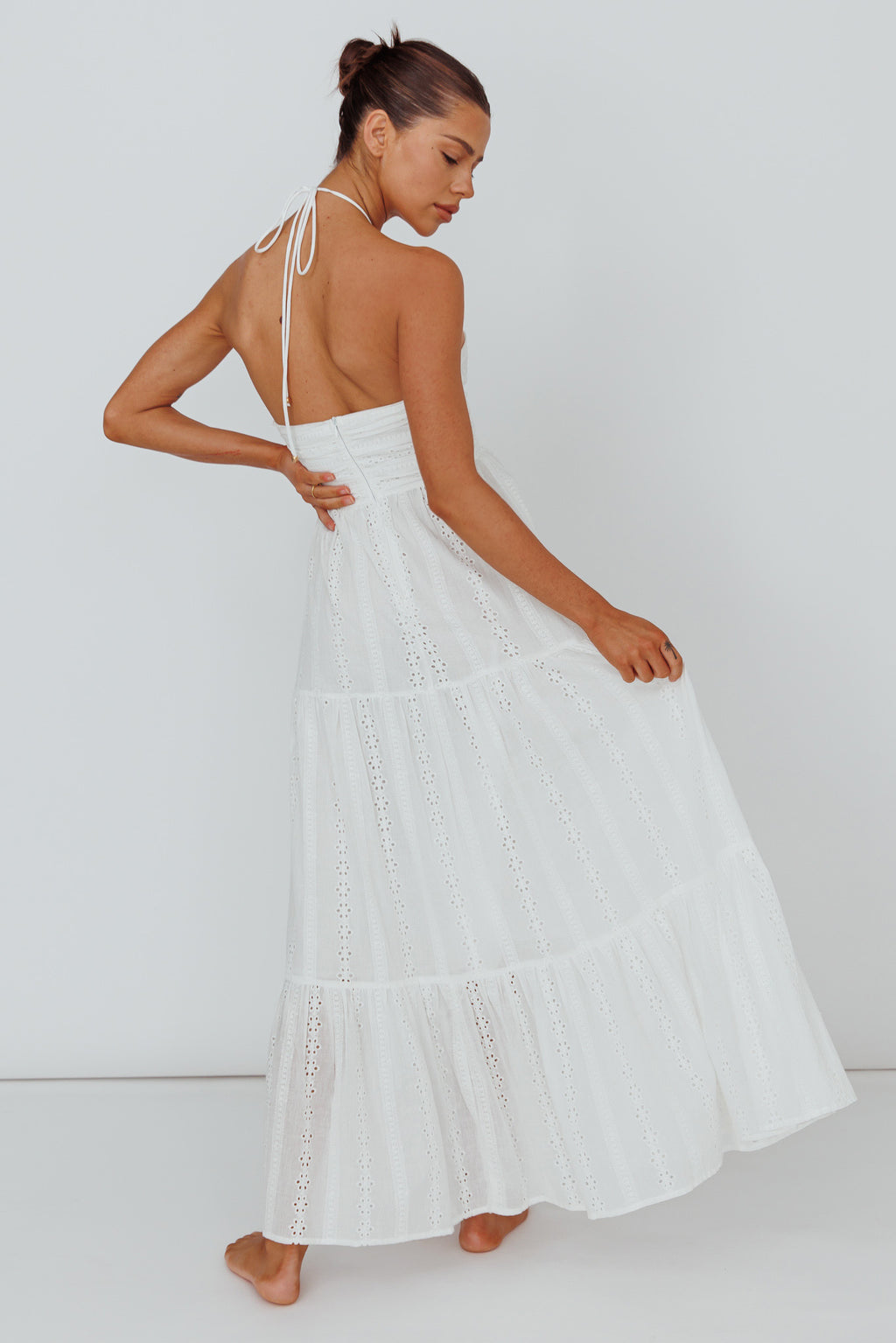 Asiah Halterneck Maxi Dress Eyelet White by Selfie Leslie Australia