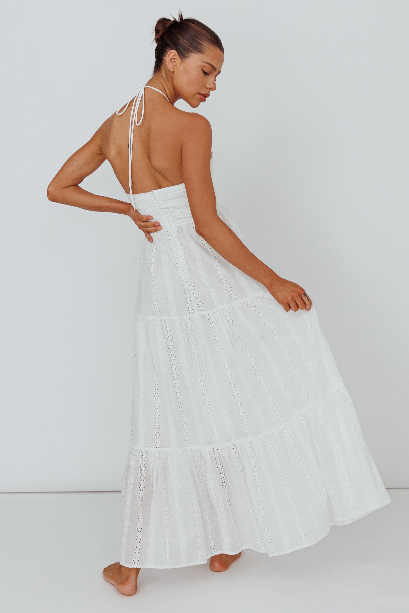 Asiah Halterneck Maxi Dress Eyelet White by Selfie Leslie Australia