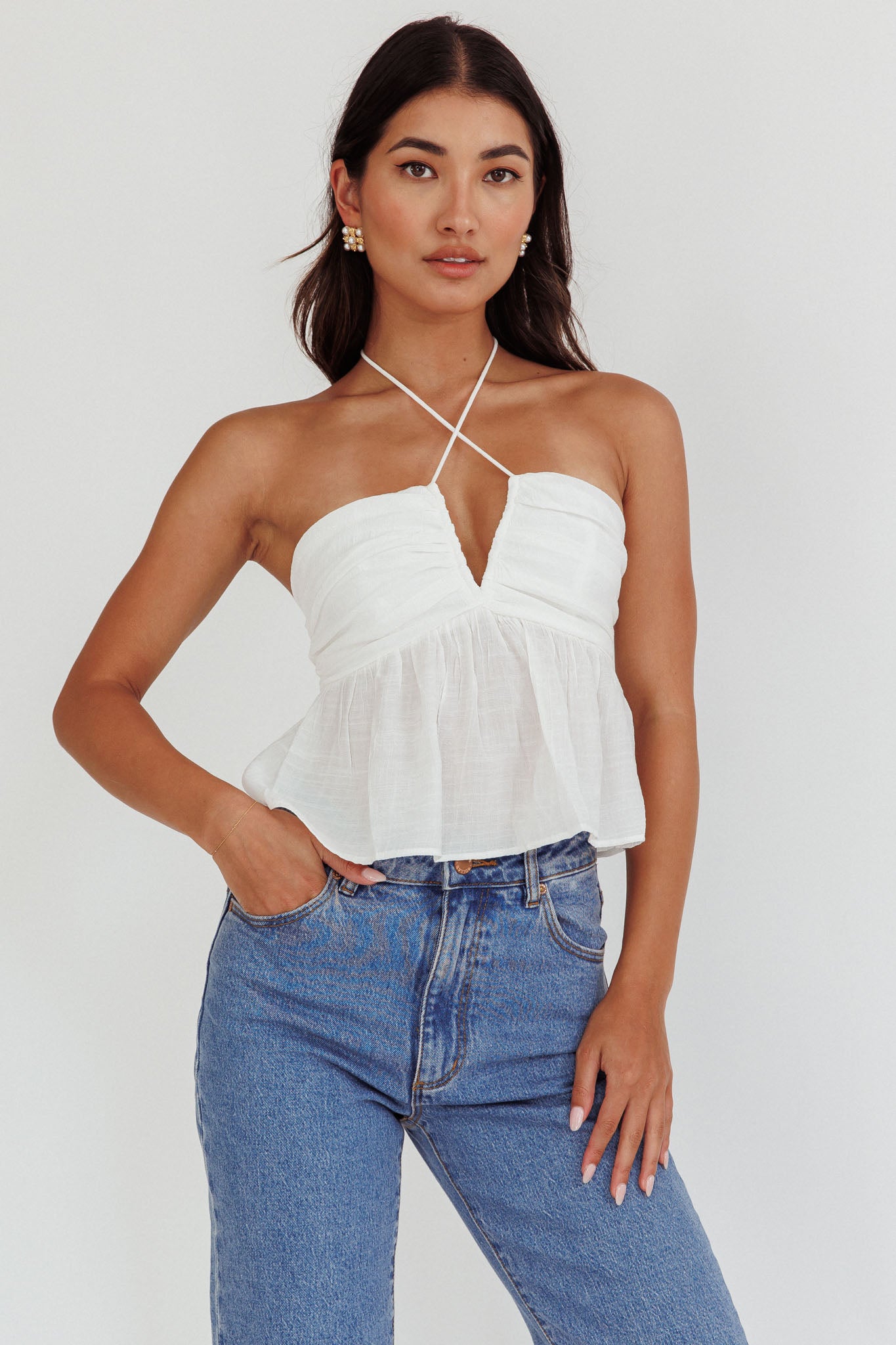 Shop the Asiah Halter Neck Cami Top Off White