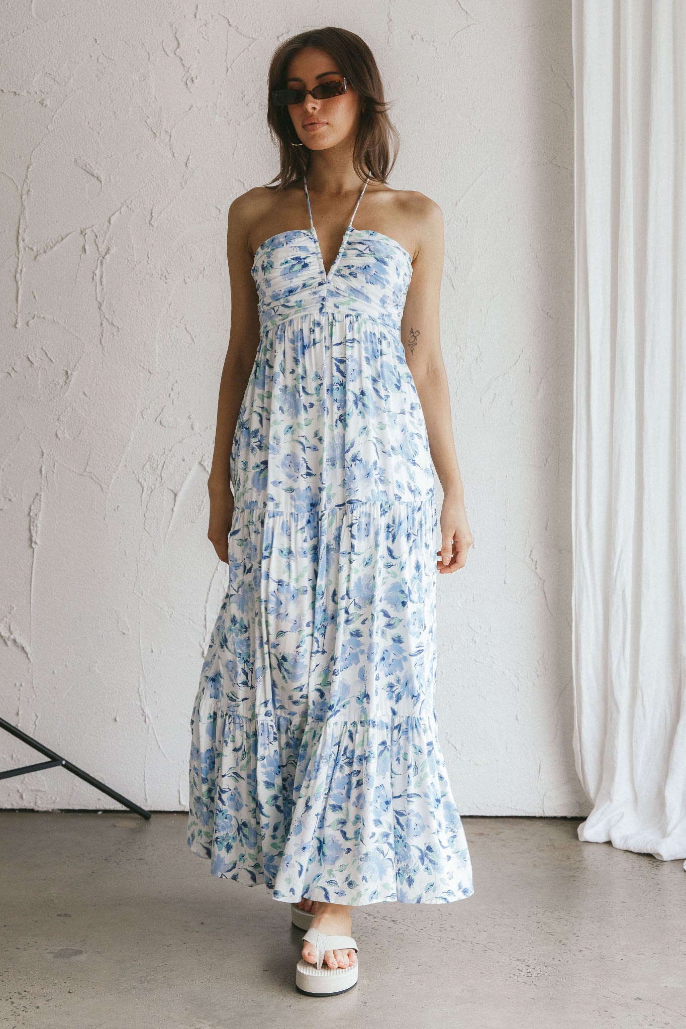 Asiah Halterneck Maxi Dress Floral Blue by Selfie Leslie Australia
