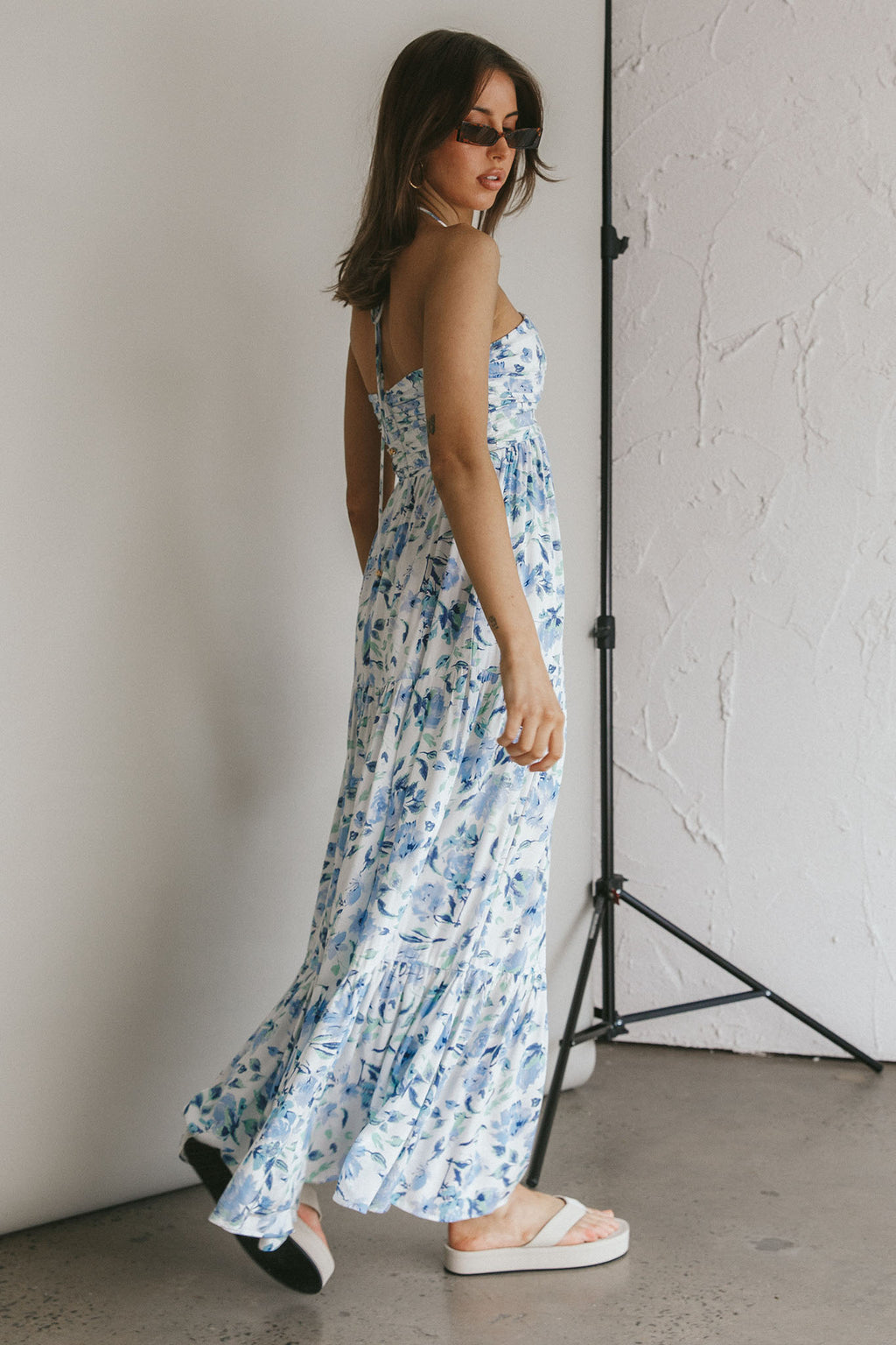 Asiah Halterneck Maxi Dress Floral Blue by Selfie Leslie Australia