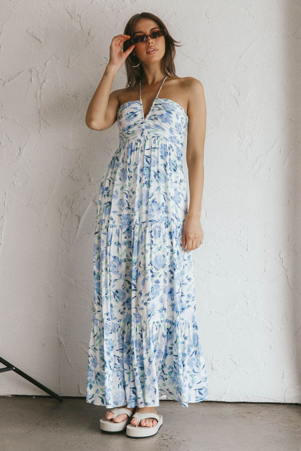 Asiah Halterneck Maxi Dress Floral Blue by Selfie Leslie Australia