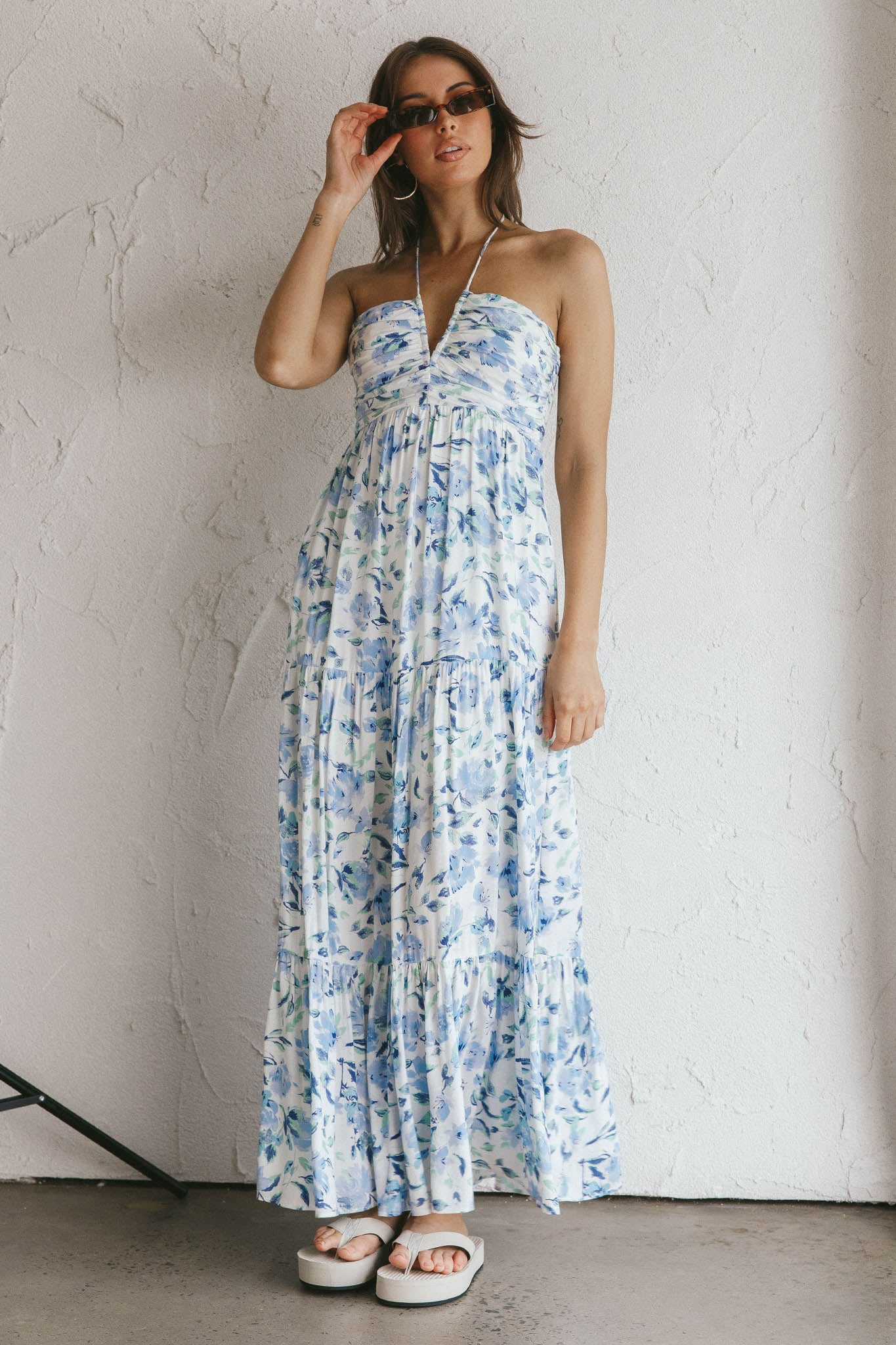 Asiah Halterneck Maxi Dress Floral Blue by Selfie Leslie Australia
